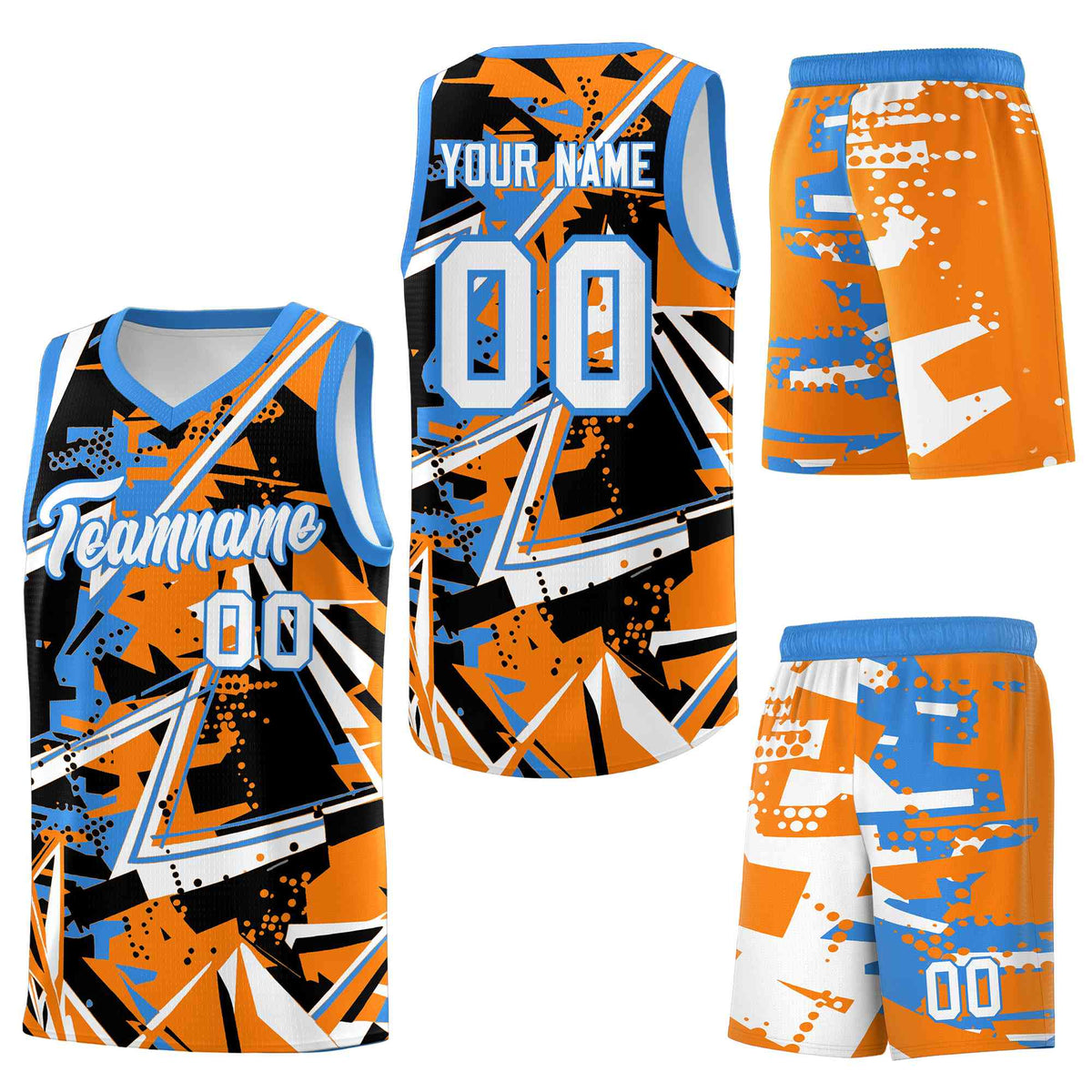 Custom Youth Basketball Jerseys Orange Light Blue Abstract Graffiti Personalized Street Style Uniform