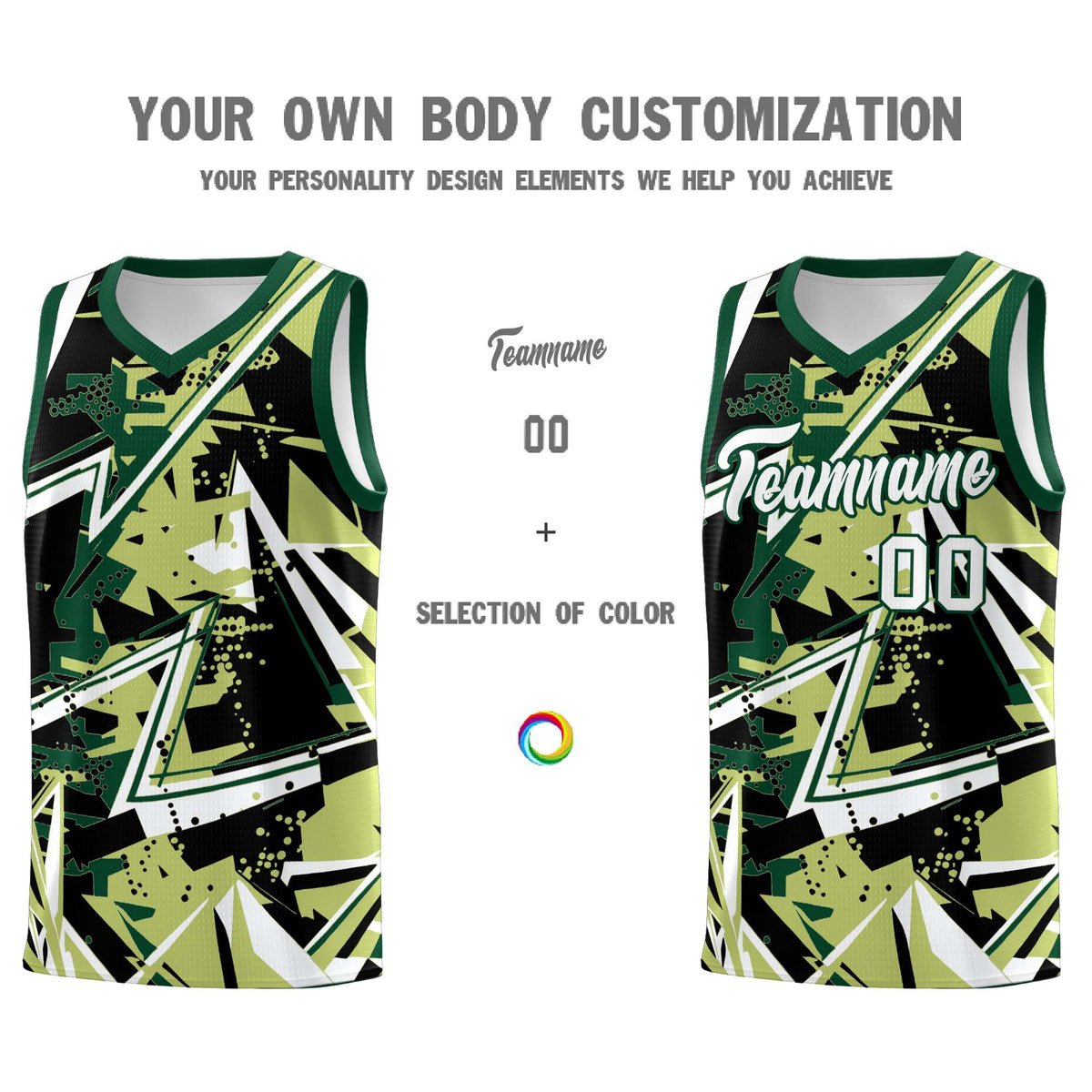 Custom Youth Basketball Jerseys Champagne Kelly Green Abstract Graffiti Urban Style Personalized Uniform