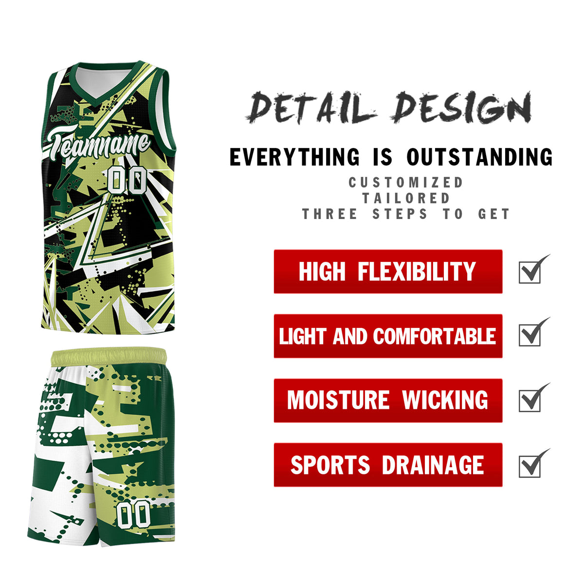 Custom Youth Basketball Jerseys Champagne Kelly Green Abstract Graffiti Urban Style Personalized Uniform