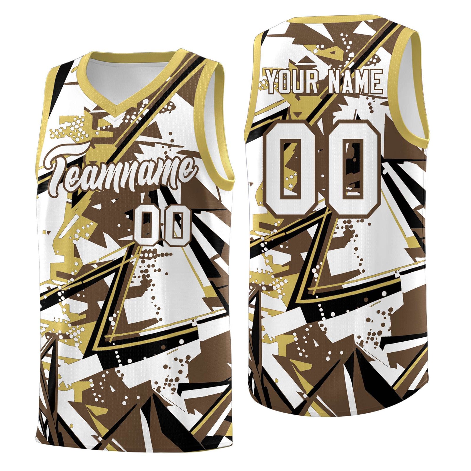 Custom Youth Basketball Jerseys Light Brown Old Gold Abstract Graffiti Personalized Team Name & Number