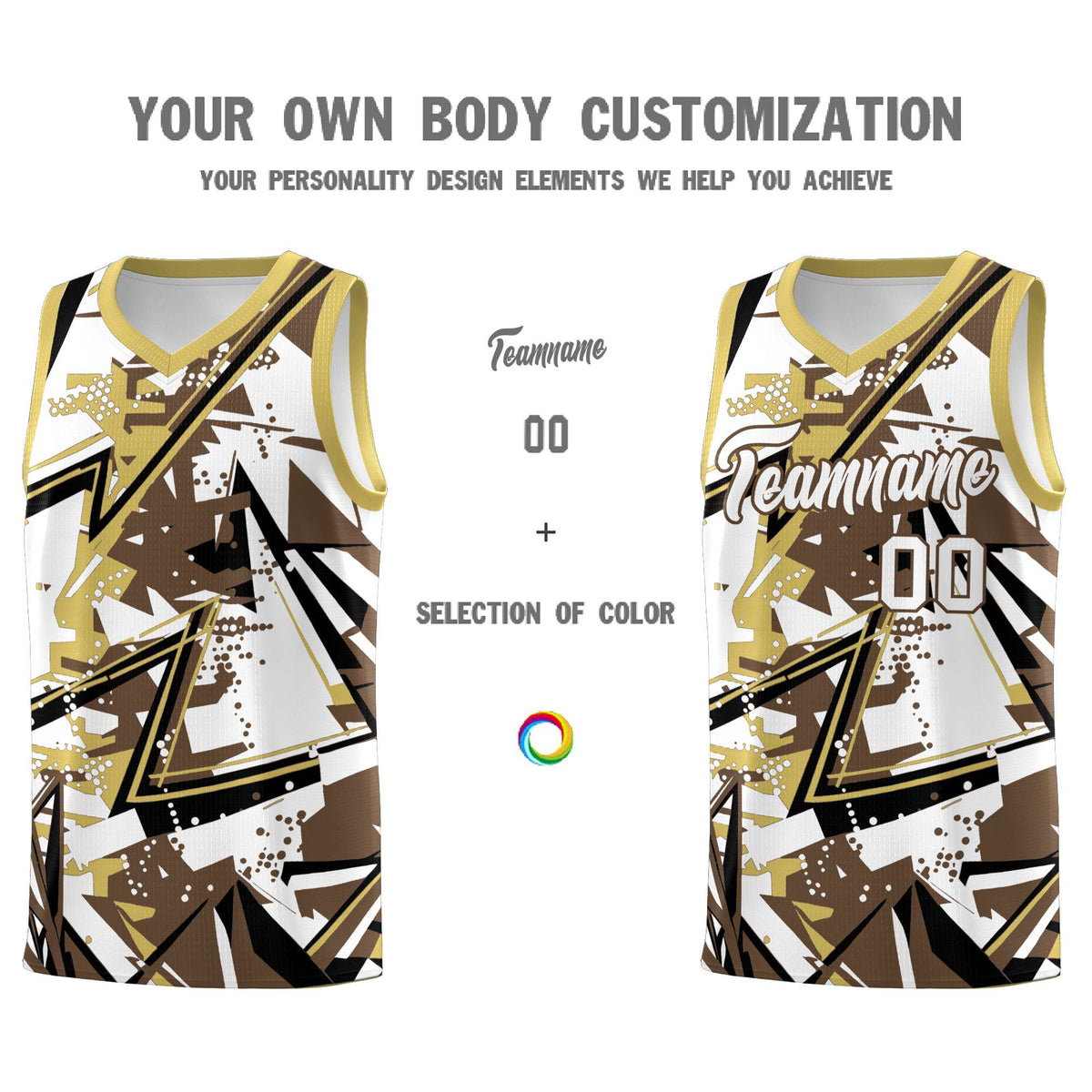 Custom Youth Basketball Jerseys Light Brown Old Gold Abstract Graffiti Personalized Team Name & Number