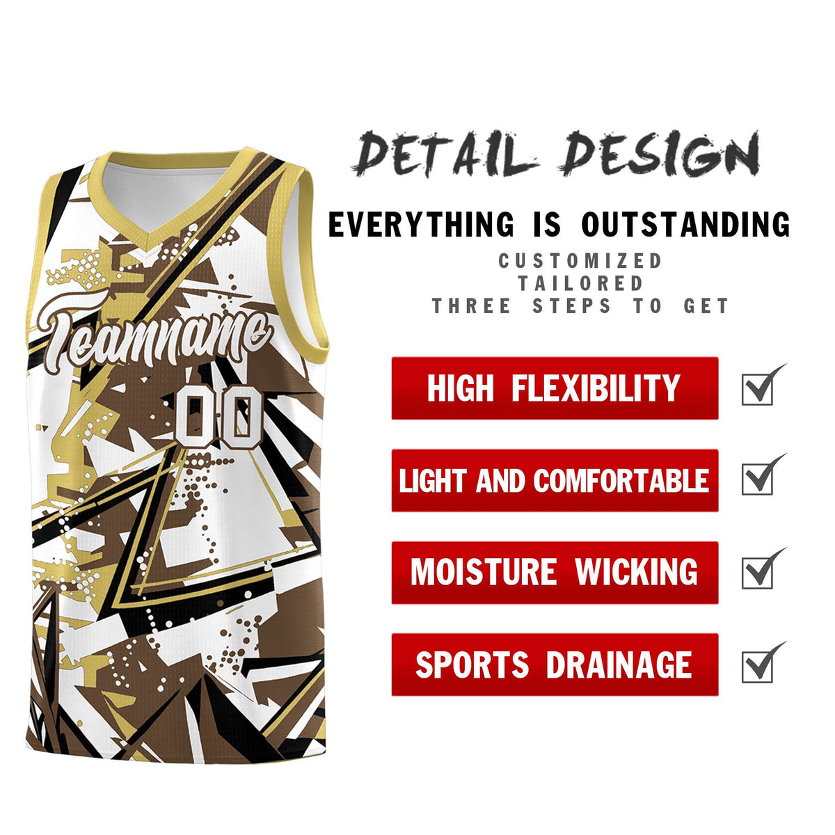 Custom Youth Basketball Jerseys Light Brown Old Gold Abstract Graffiti Personalized Team Name & Number