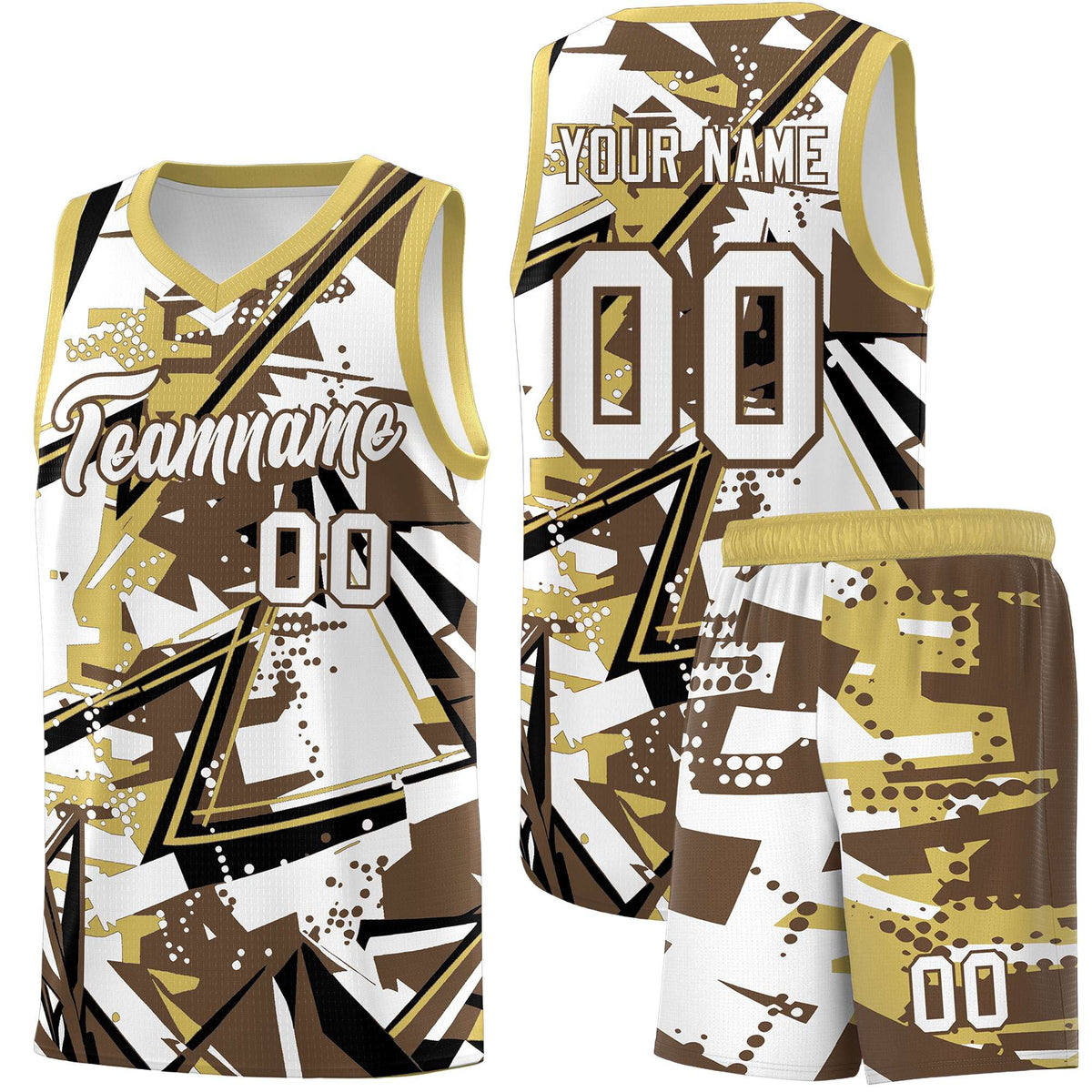Custom Youth Basketball Jerseys Light Brown Old Gold Abstract Graffiti Personalized Team Name & Number