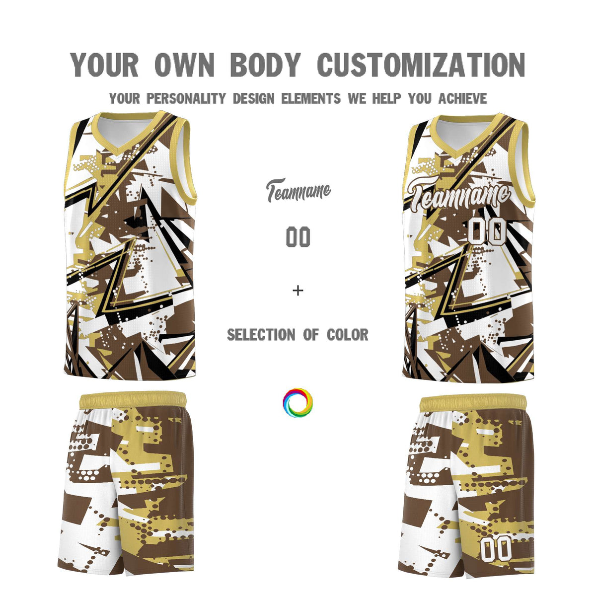 Custom Youth Basketball Jerseys Light Brown Old Gold Abstract Graffiti Personalized Team Name & Number