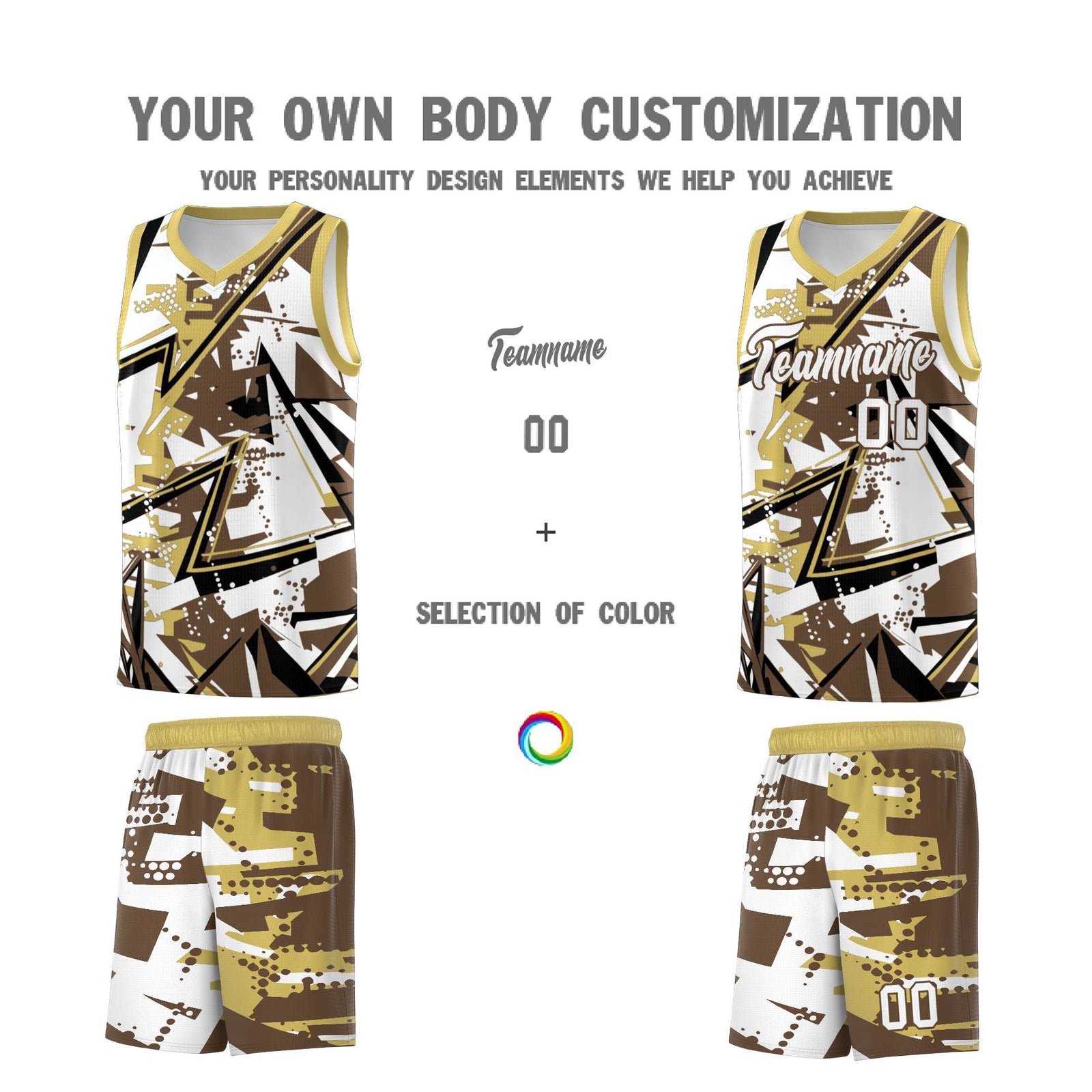 Custom Youth Basketball Jerseys Light Brown Old Gold Abstract Graffiti Personalized Team Name & Number