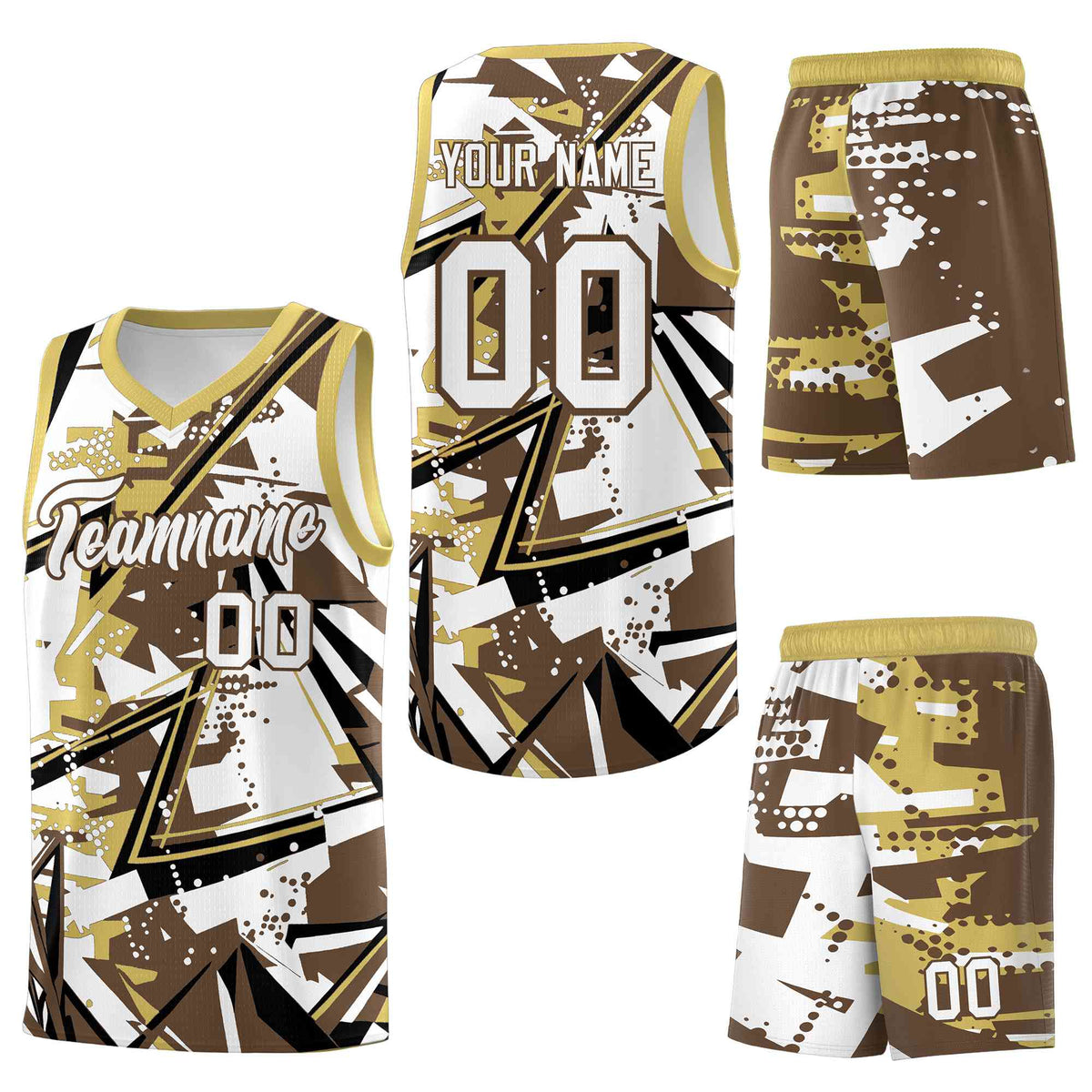 Custom Youth Basketball Jerseys Light Brown Old Gold Abstract Graffiti Personalized Team Name & Number