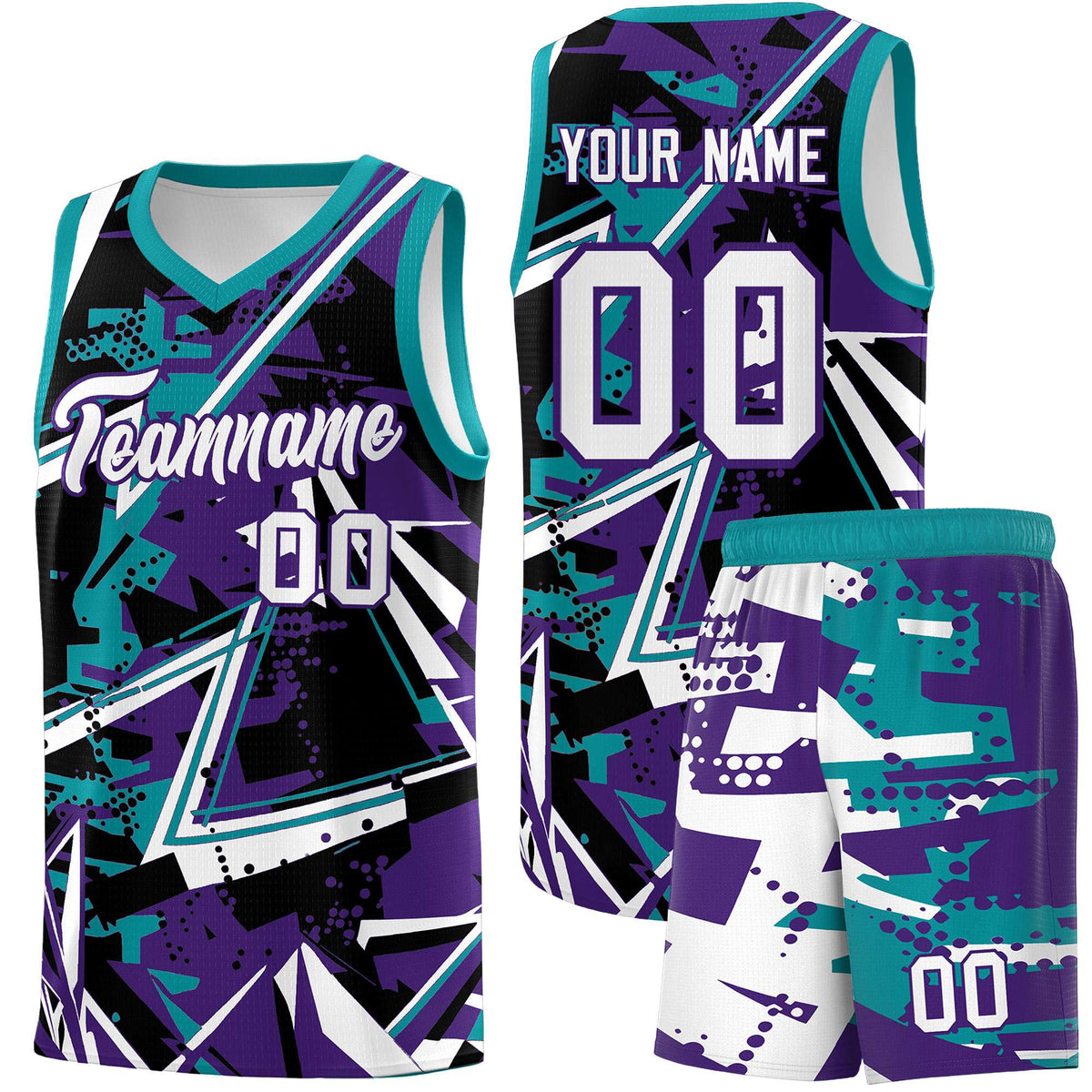 Custom Youth Basketball Jerseys Purple Teal Abstract Graffiti Urban Style Personalized Uniform