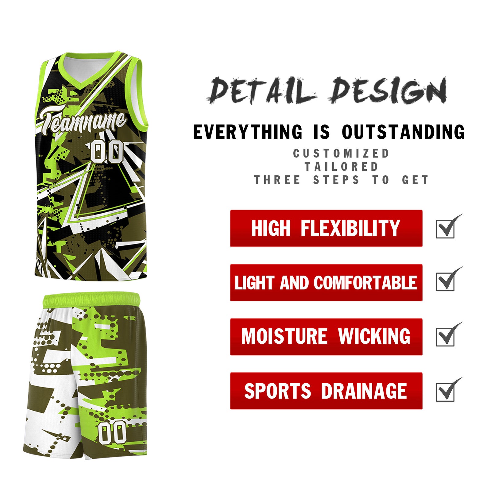 Custom Youth Basketball Jerseys Olive Neon Green Abstract Graffiti Personalized Street Style Uniform