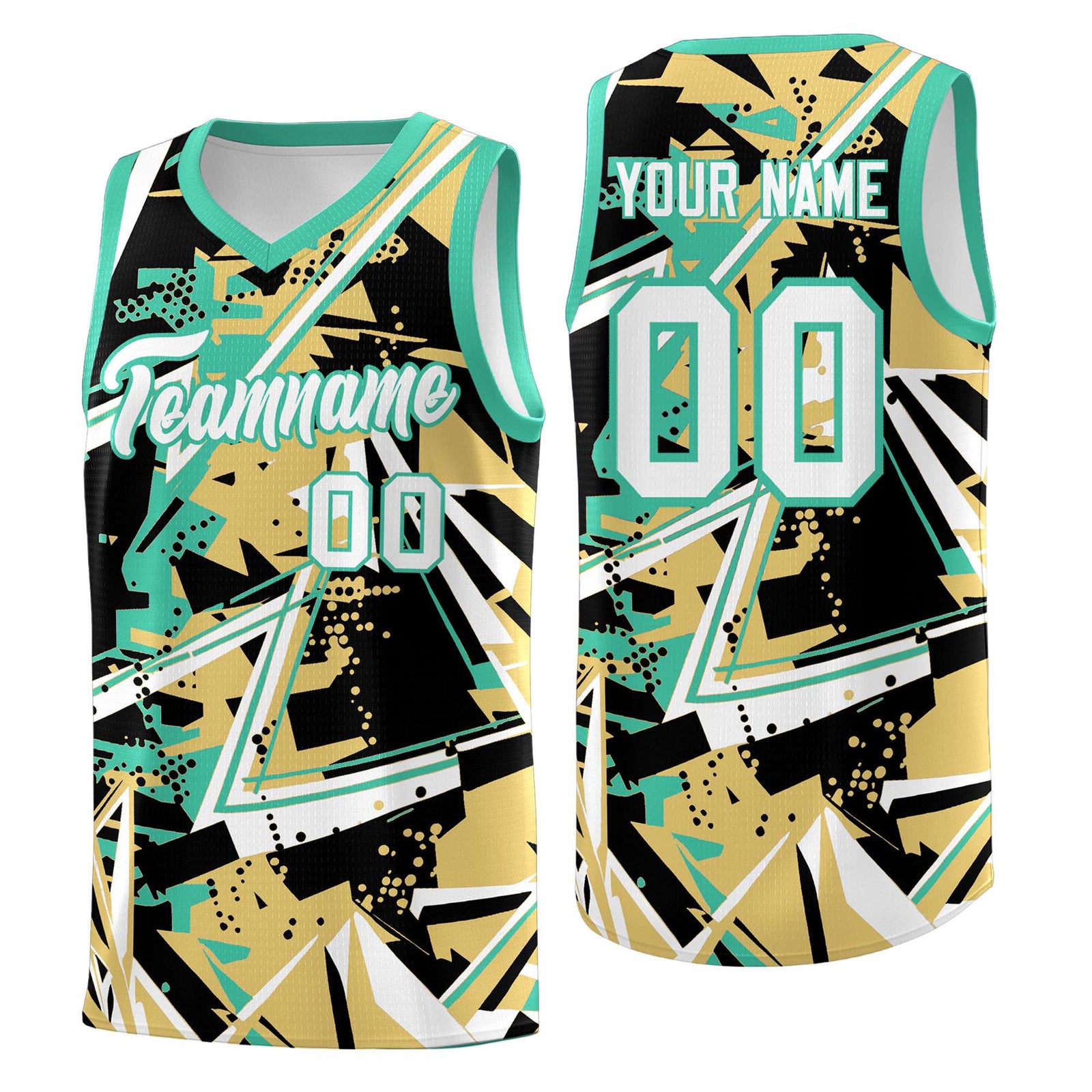Custom Youth Basketball Jerseys Old Gold Bright Green Abstract Graffiti Personalized Street Style Uniform