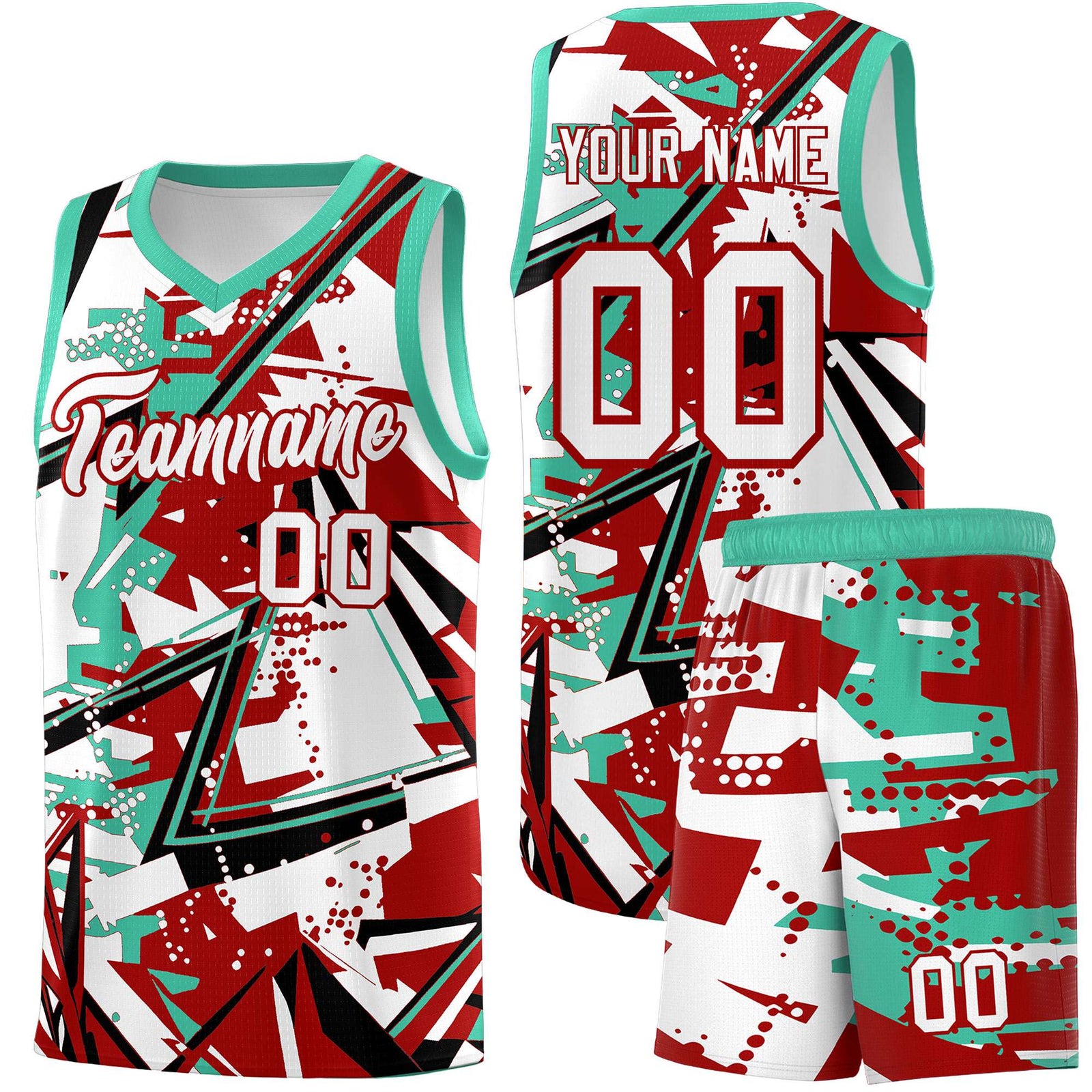 Custom Youth Basketball Jerseys Red Bright Green Abstract Graffiti Personalized Team Name & Number