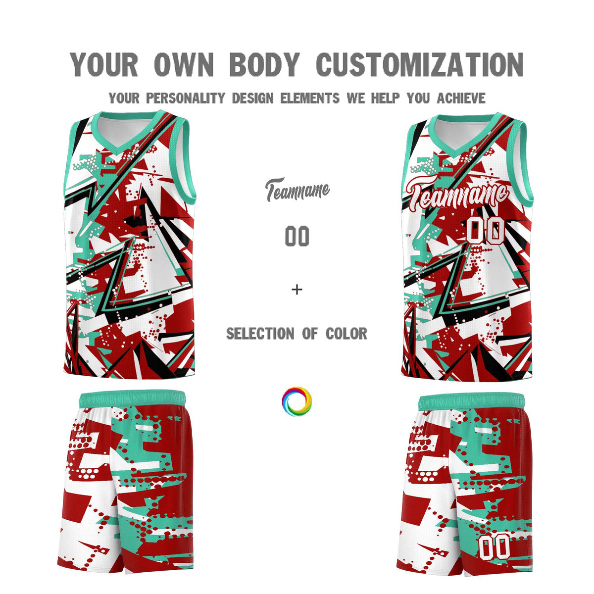 Custom Youth Basketball Jerseys Red Bright Green Abstract Graffiti Personalized Team Name & Number