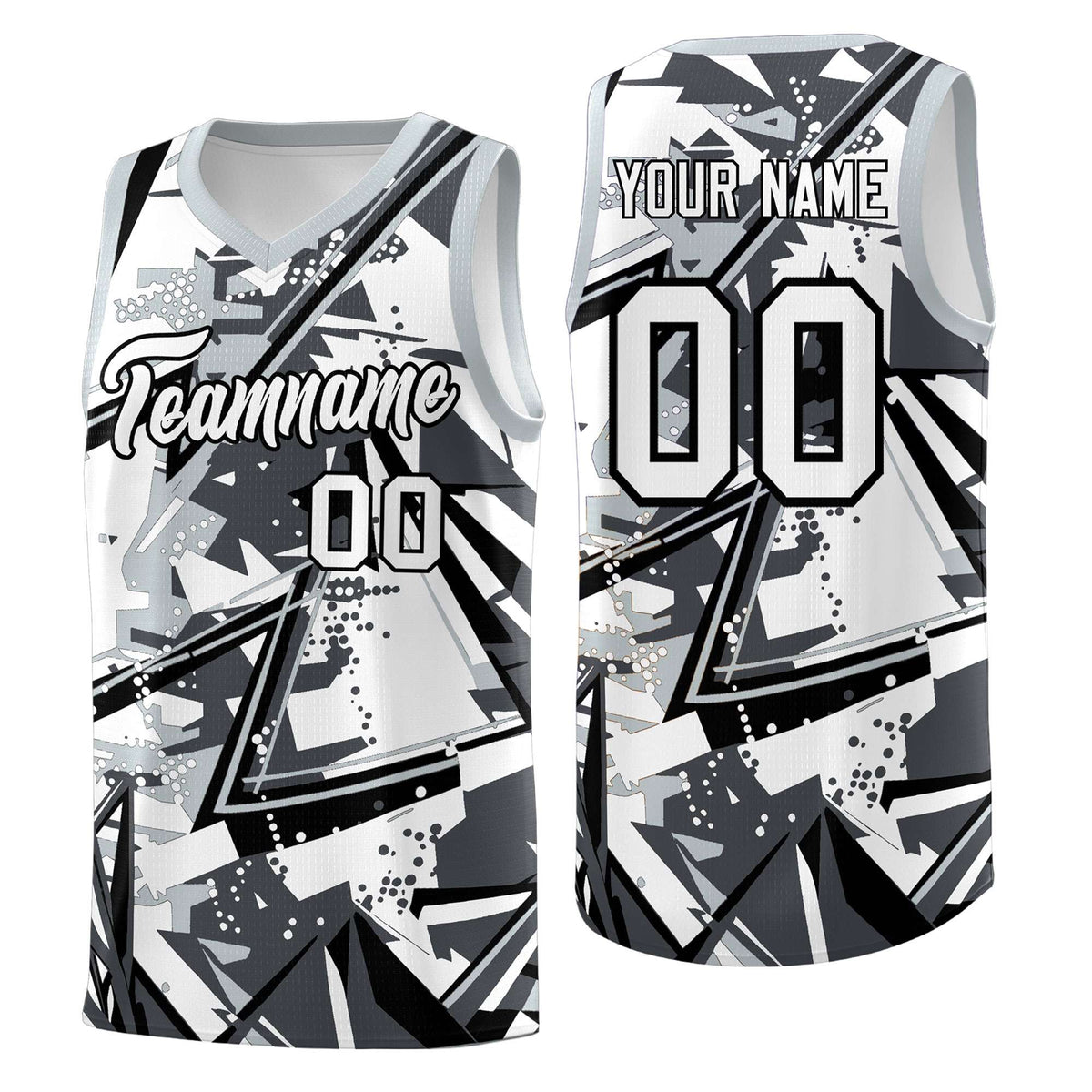 Custom Youth Basketball Jerseys Gray Silver Abstract Graffiti Personalized Team Name & Number