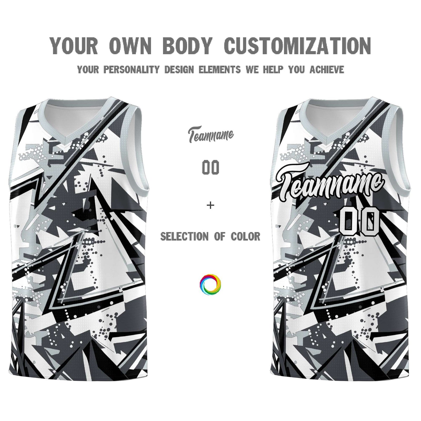 Custom Youth Basketball Jerseys Gray Silver Abstract Graffiti Personalized Team Name & Number