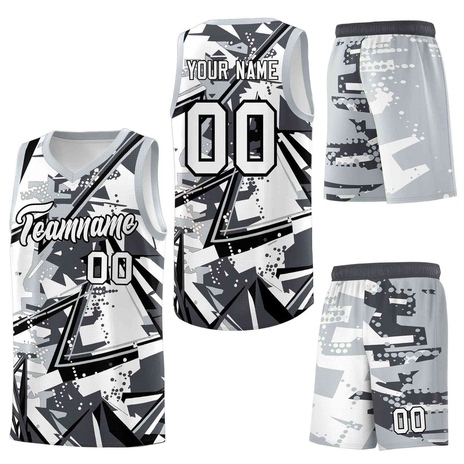 Custom Youth Basketball Jerseys Gray Silver Abstract Graffiti Personalized Team Name & Number
