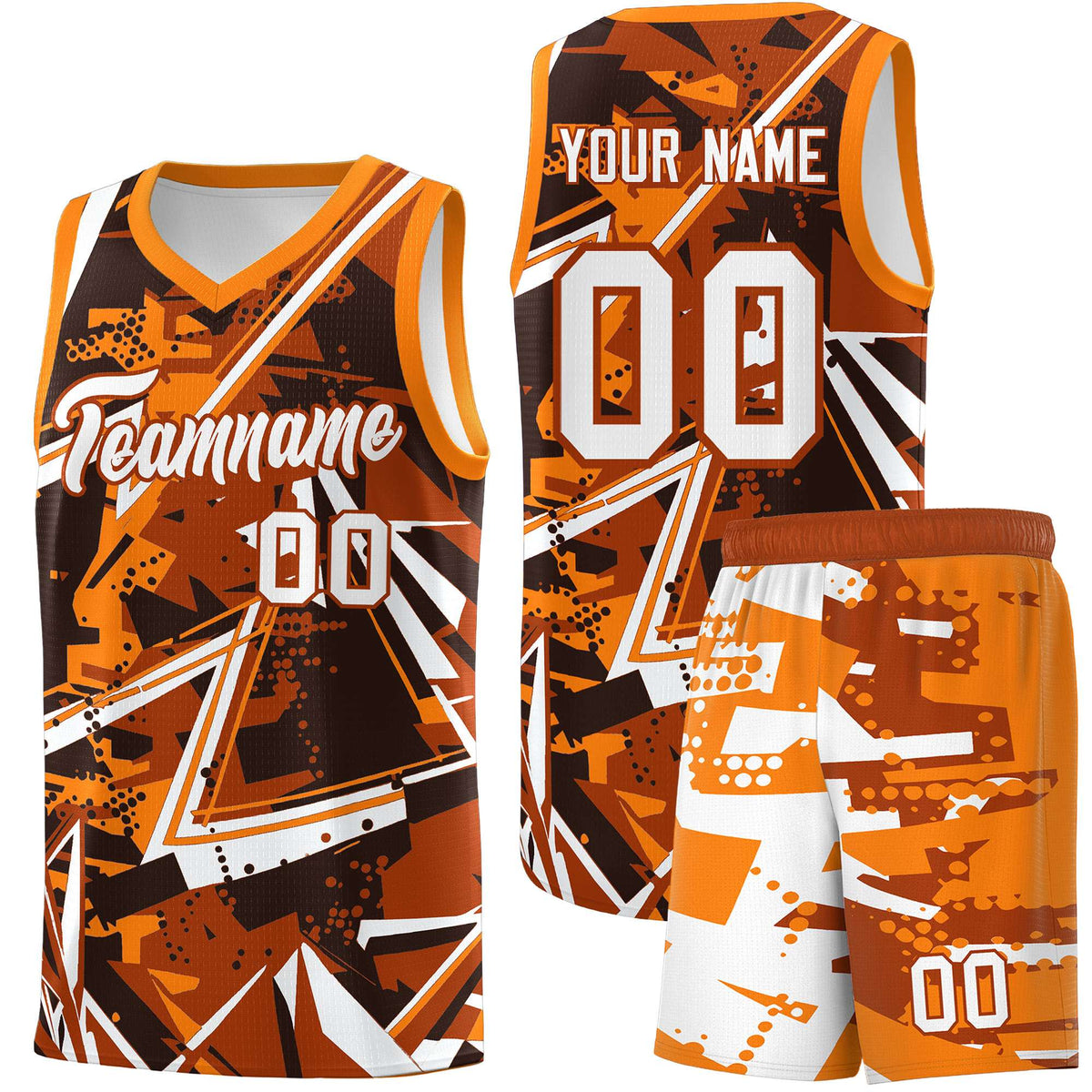 Custom Youth Basketball Jerseys Dark Orange Orange Abstract Graffiti Personalized Street Style Uniform