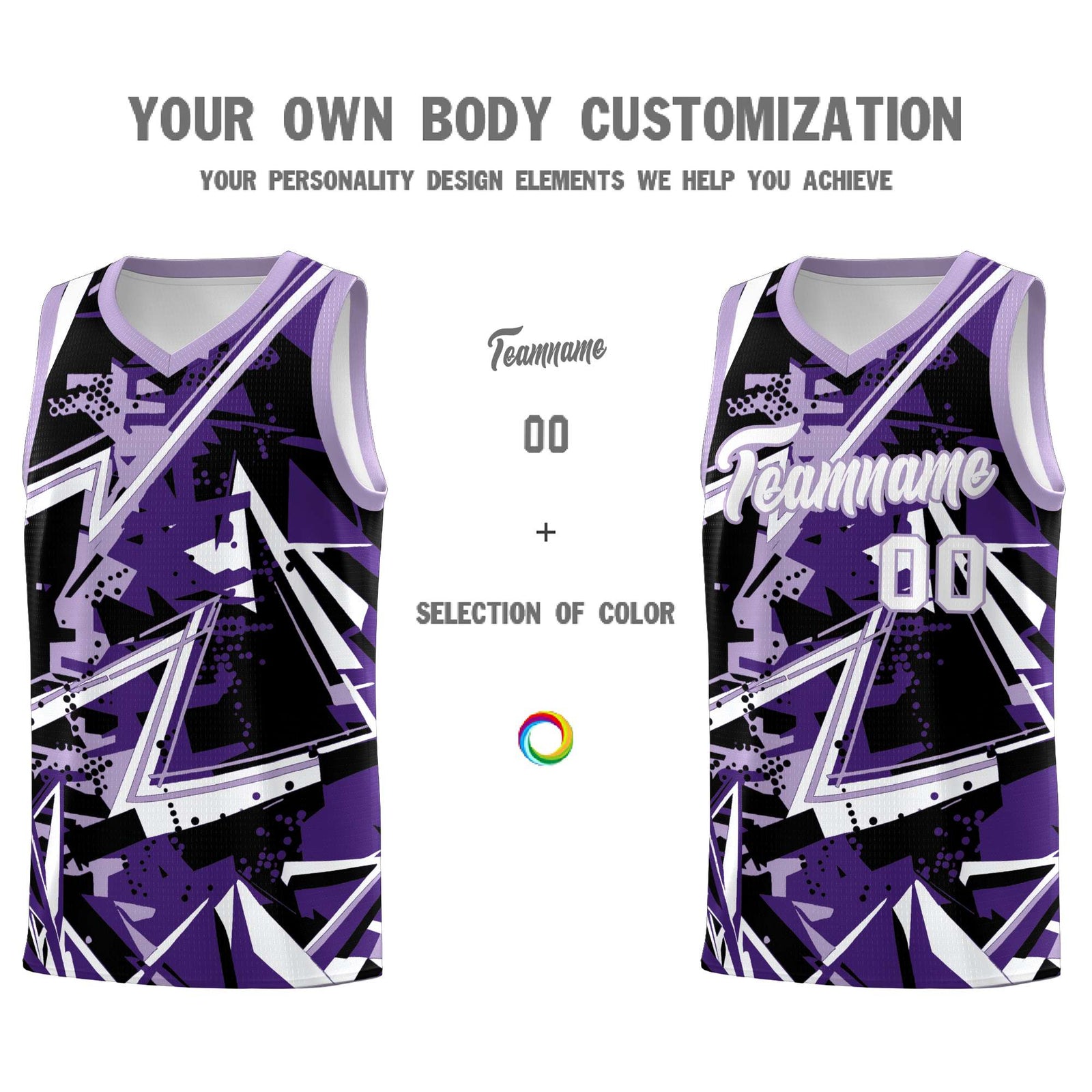 Custom Youth Basketball Jerseys Purple Light Purple Abstract Graffiti Urban Style Personalized Uniform