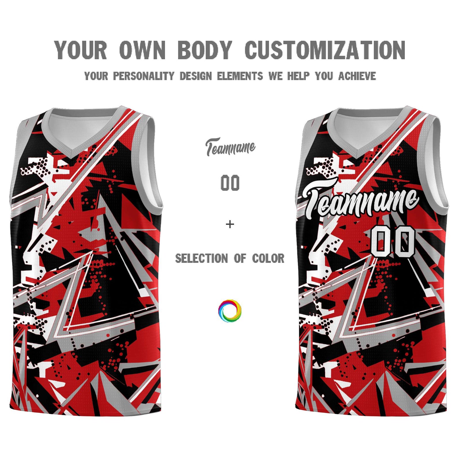 Custom Youth Basketball Jerseys Red Gray Abstract Graffiti Personalized Team Name & Number
