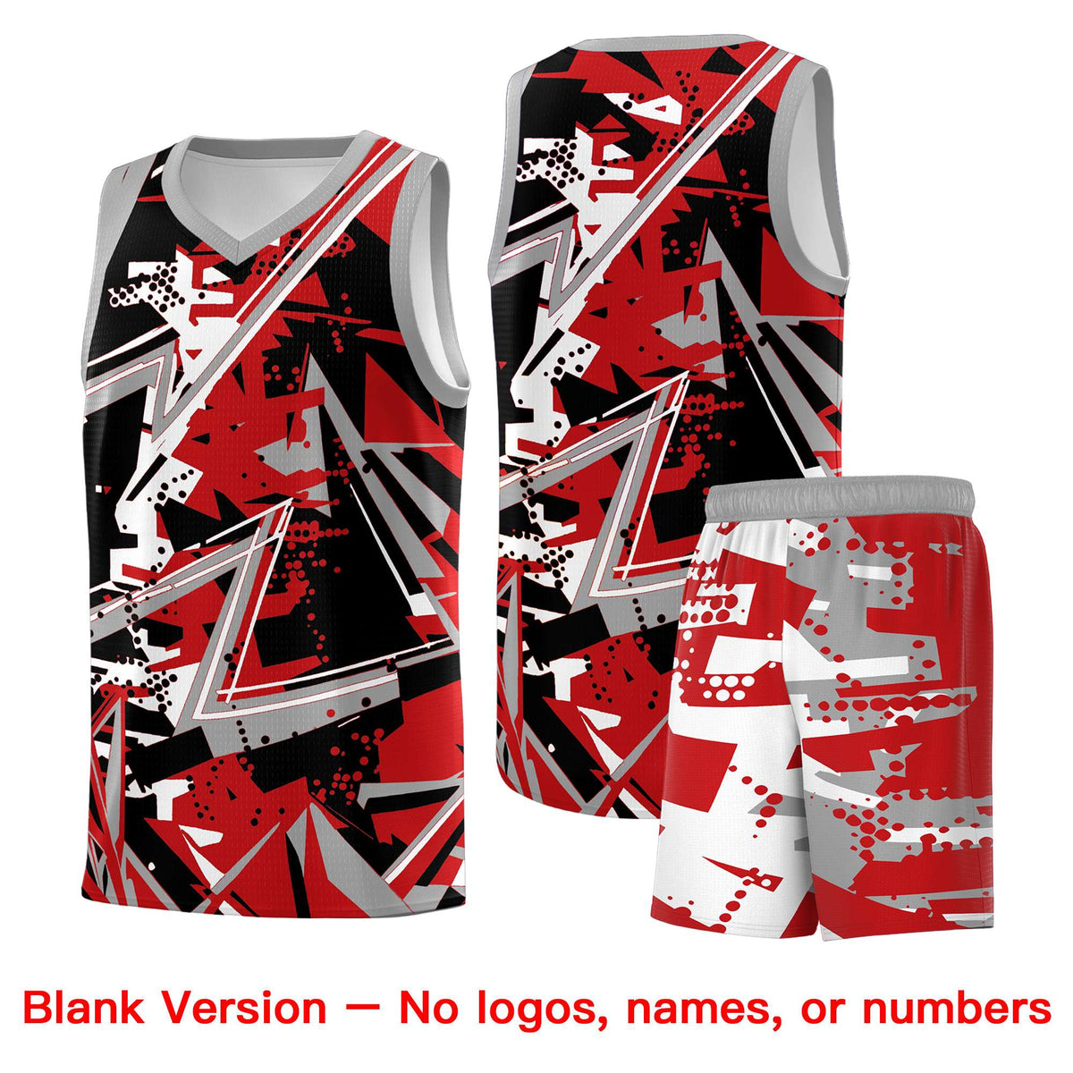 Custom Youth Basketball Jerseys Red Gray Abstract Graffiti Personalized Team Name & Number