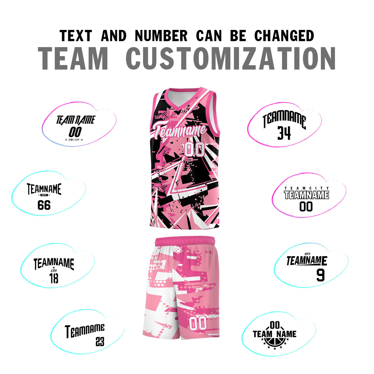 Custom Youth Basketball Jerseys Light Pink Rose Red Abstract Graffiti Personalized Team Name & Number