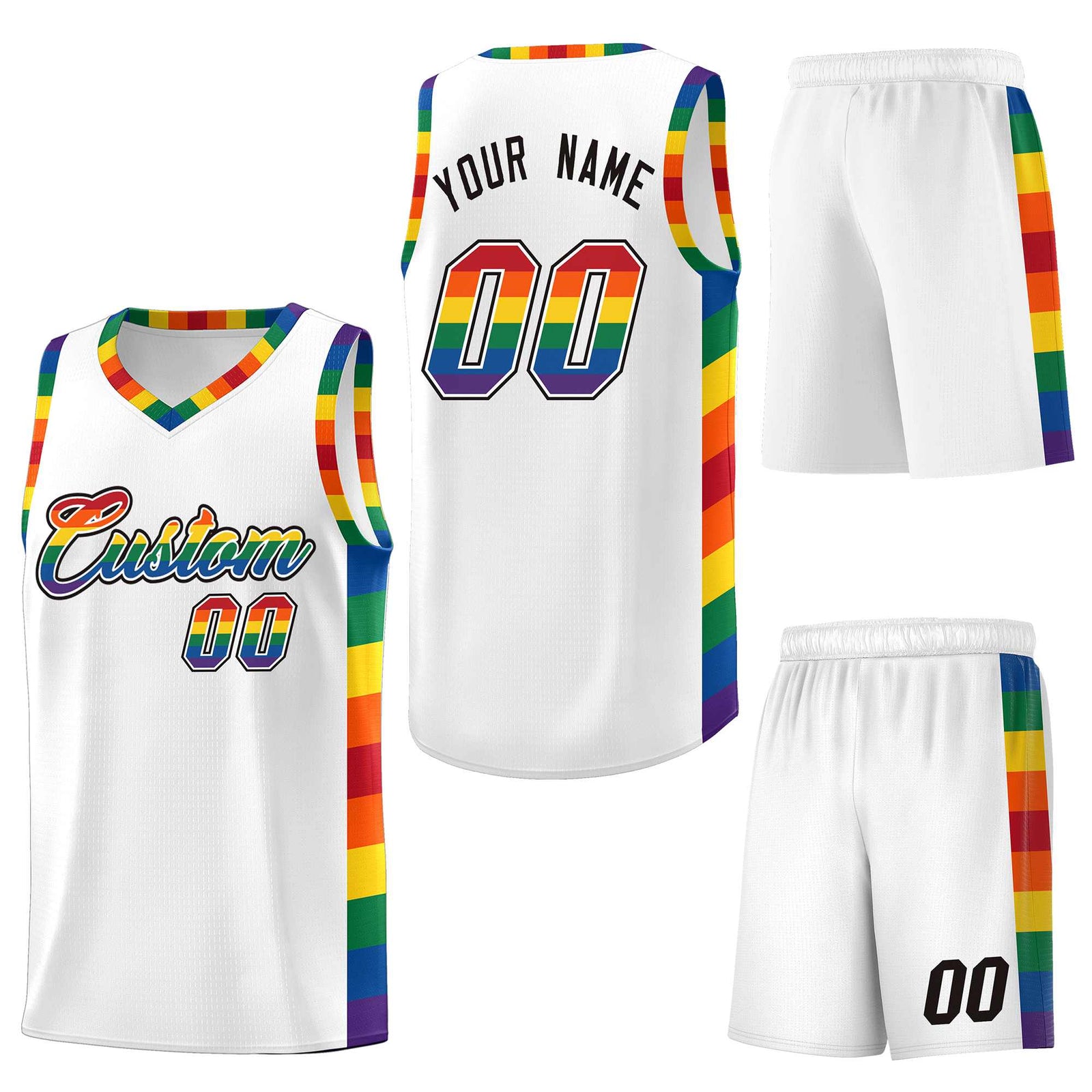 Custom White LGBT Rainbow For Pride Month Sports Uniform Basketball Jersey