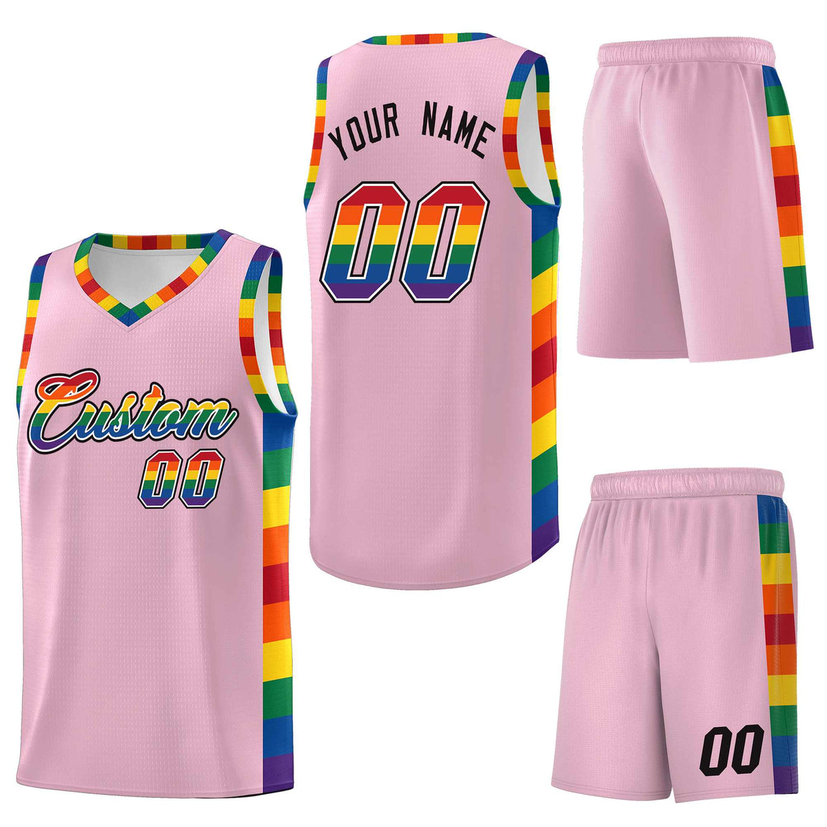 Custom Light Pink LGBT Rainbow For Pride Month Sports Uniform Basketball Jersey