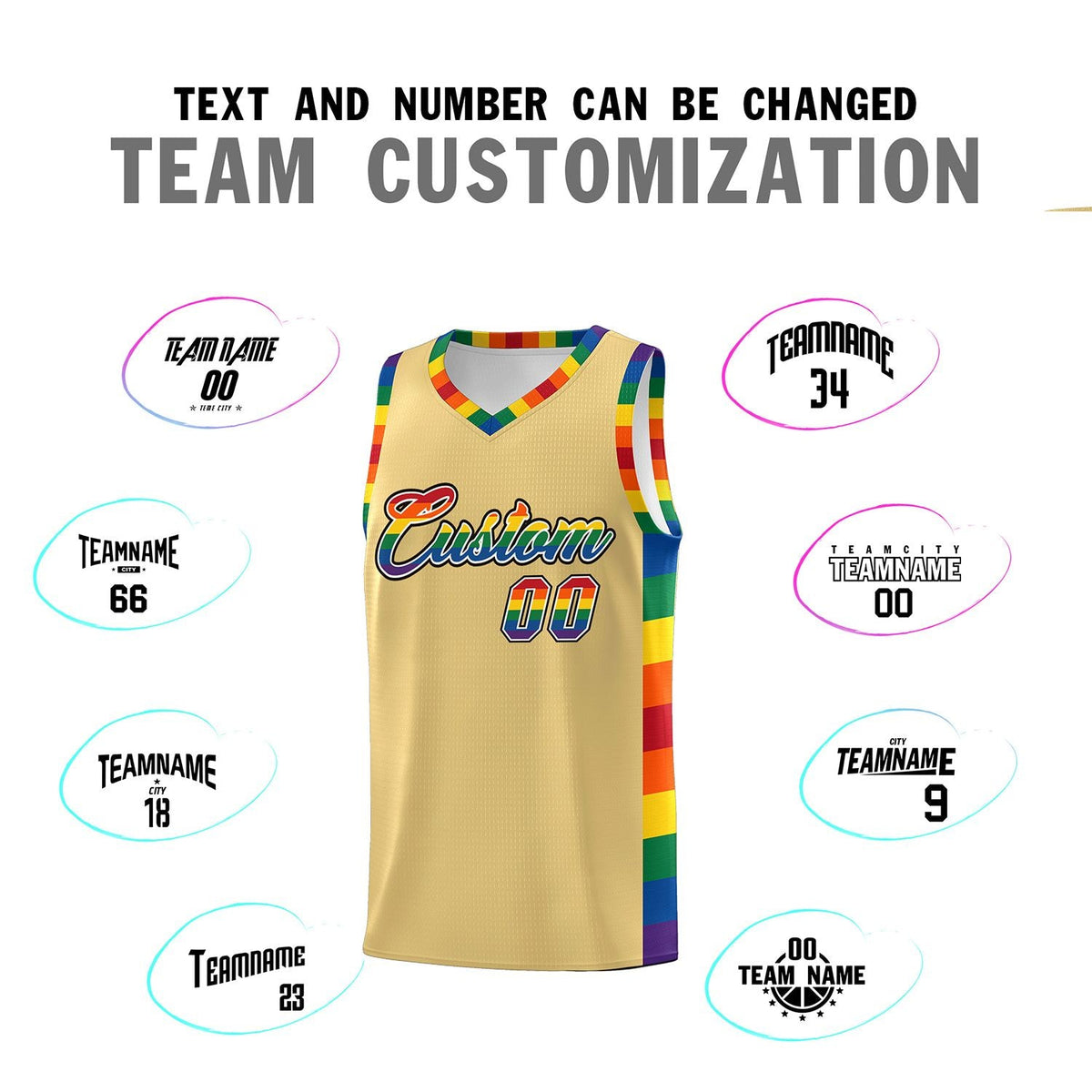 Custom Khaki LGBT Rainbow For Pride Month Sports Uniform Basketball Jersey