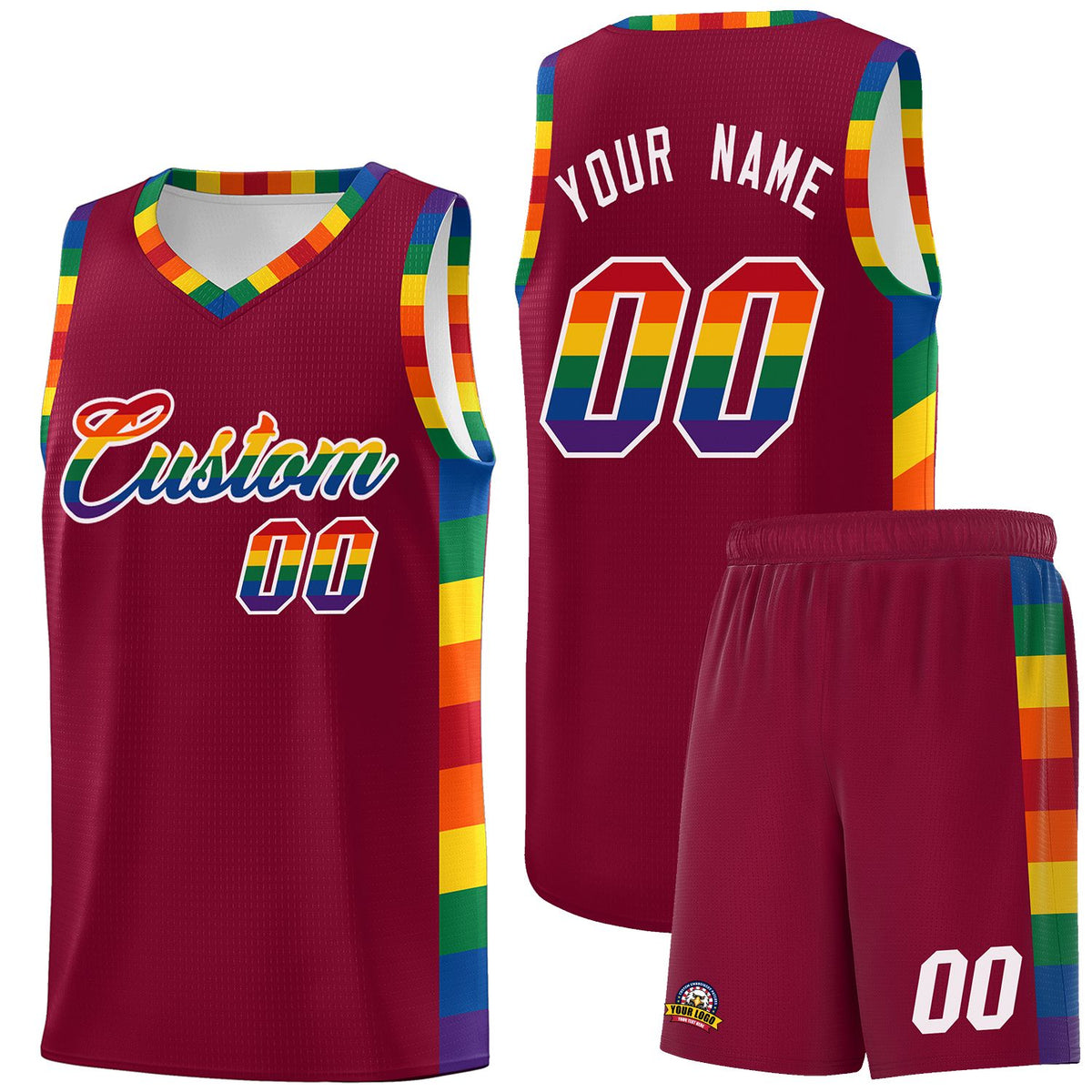 Custom Crimson LGBT Rainbow For Pride Month Sports Uniform Basketball Jersey