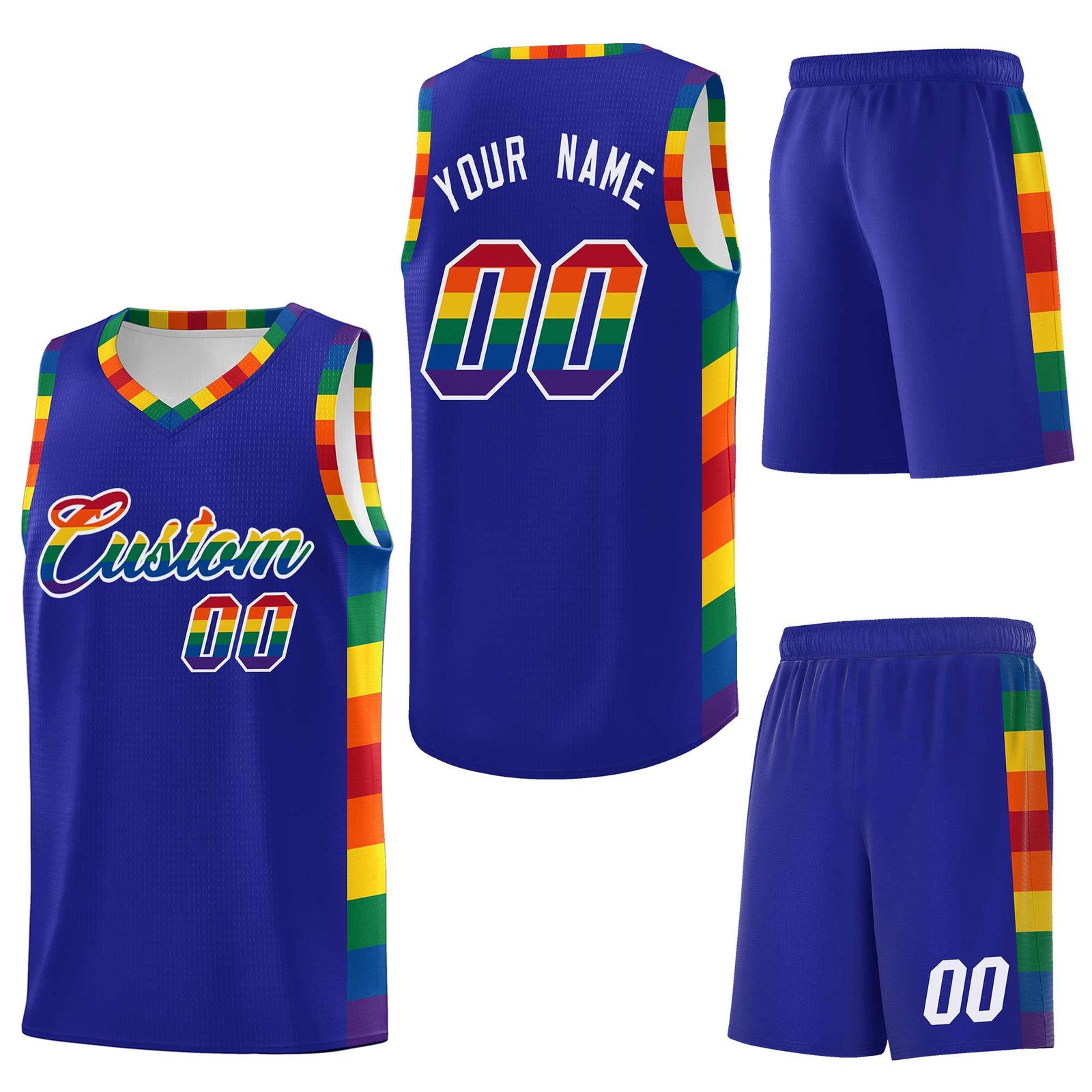 Custom Royal LGBT Rainbow For Pride Month Sports Uniform Basketball Jersey