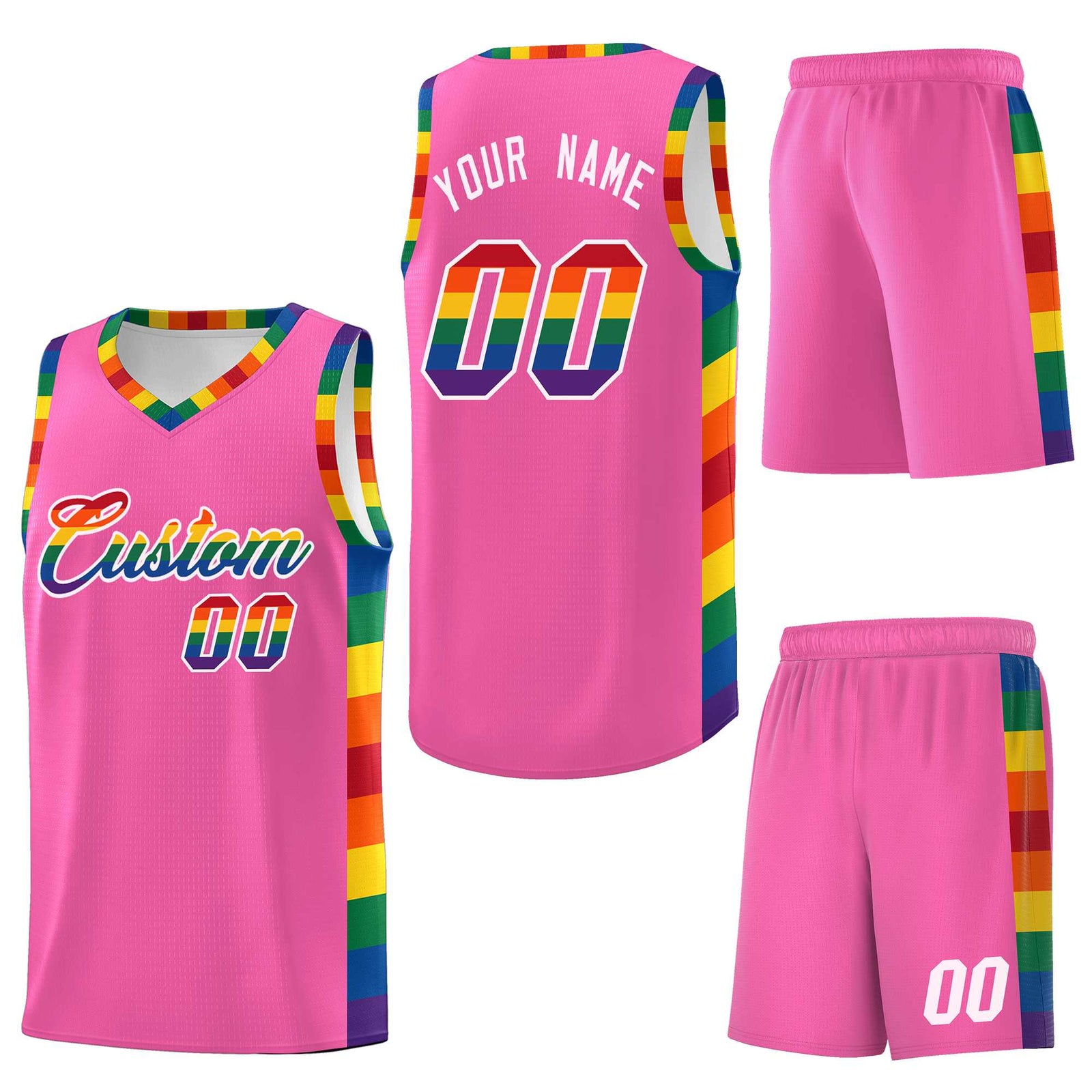 Custom Pink LGBT Rainbow For Pride Month Sports Uniform Basketball Jersey