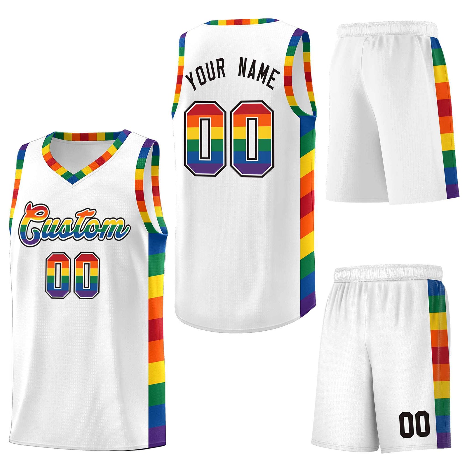 Custom White LGBT Rainbow For Pride Month Sports Uniform Basketball Jersey
