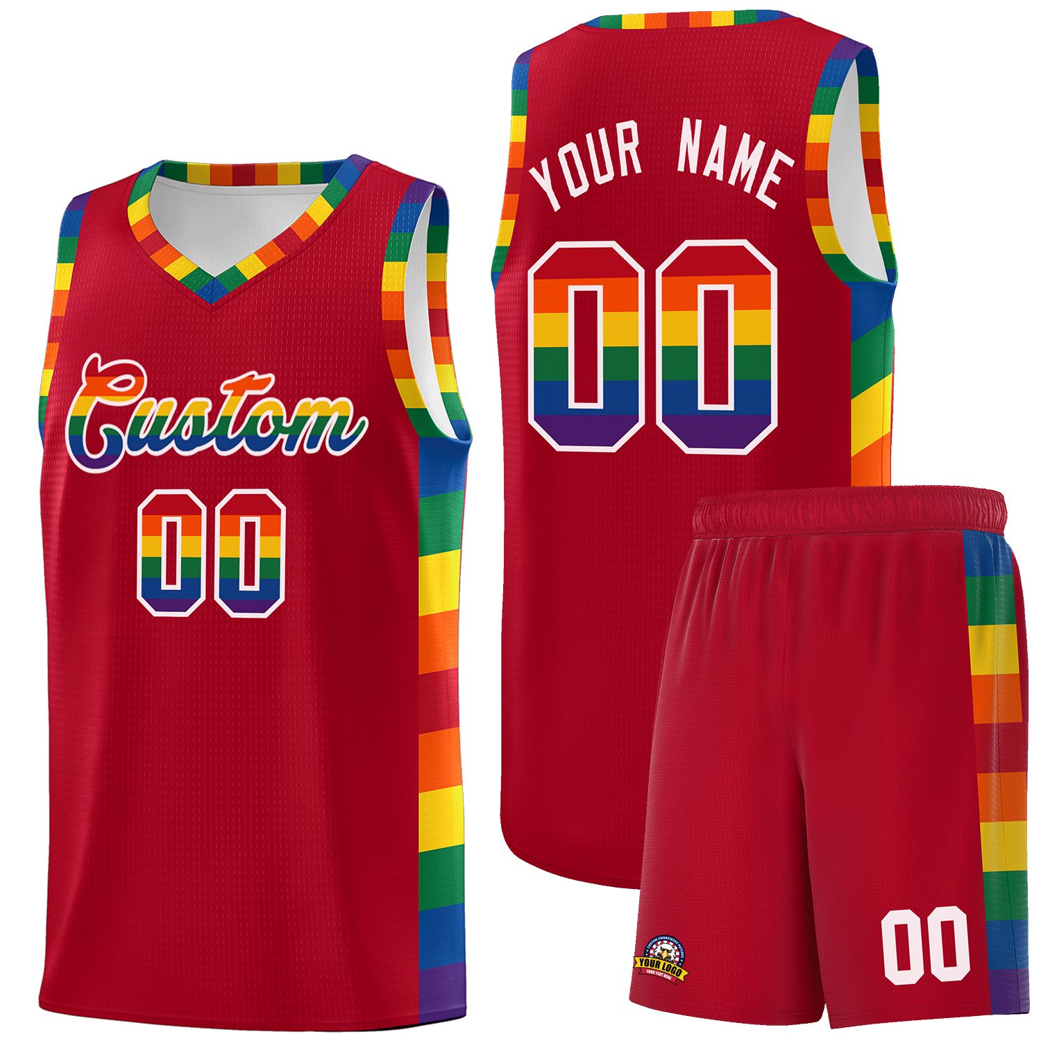 Custom Red LGBT Rainbow For Pride Month Sports Uniform Basketball Jersey