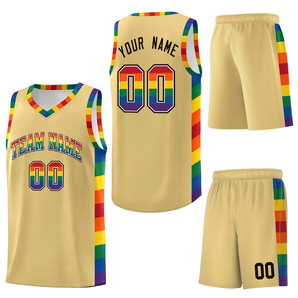 Custom Khaki LGBT Rainbow For Pride Month Sports Uniform Basketball Jersey