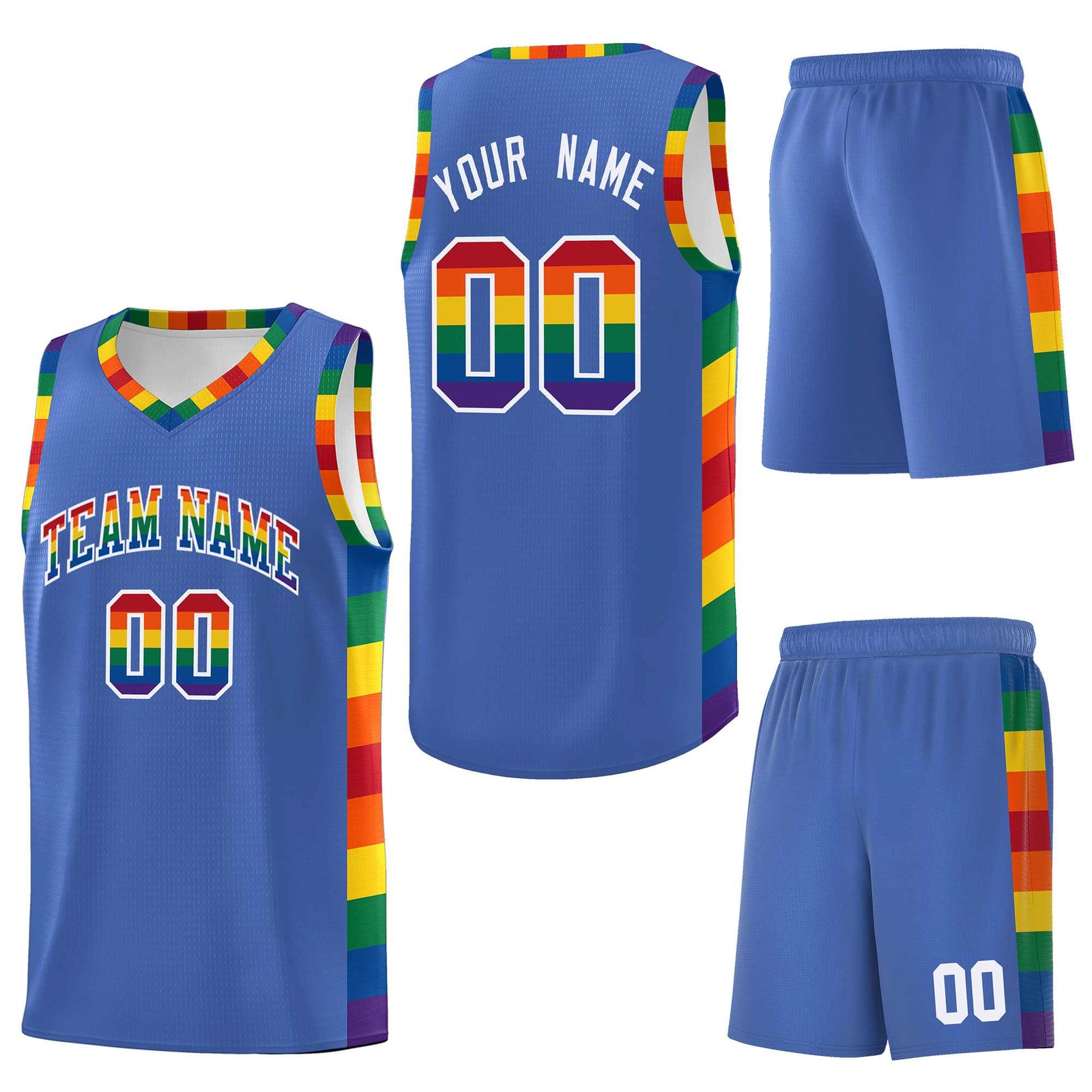 Custom Blue LGBT Rainbow For Pride Month Sports Uniform Basketball Jersey