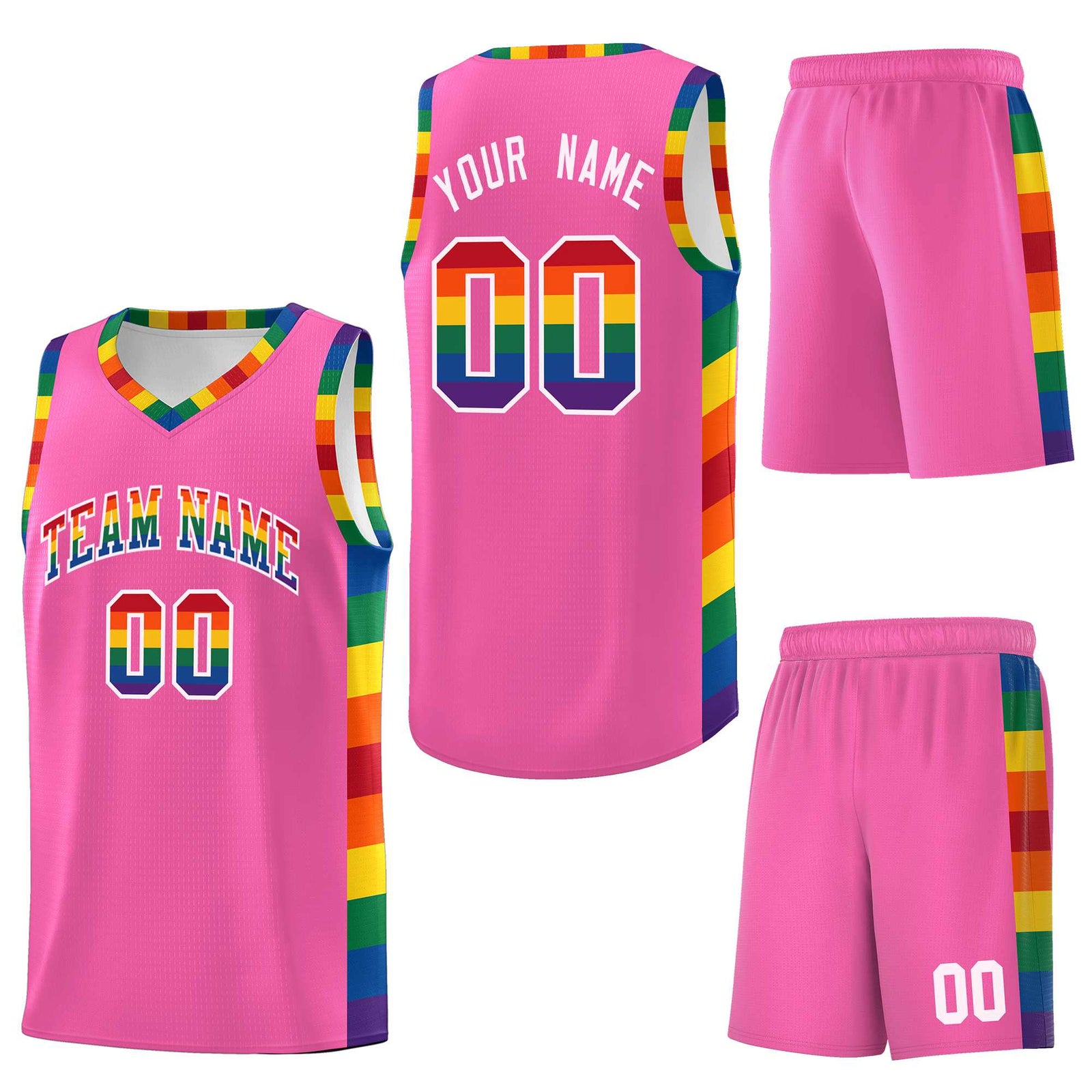 Custom Pink LGBT Rainbow For Pride Month Sports Uniform Basketball Jersey