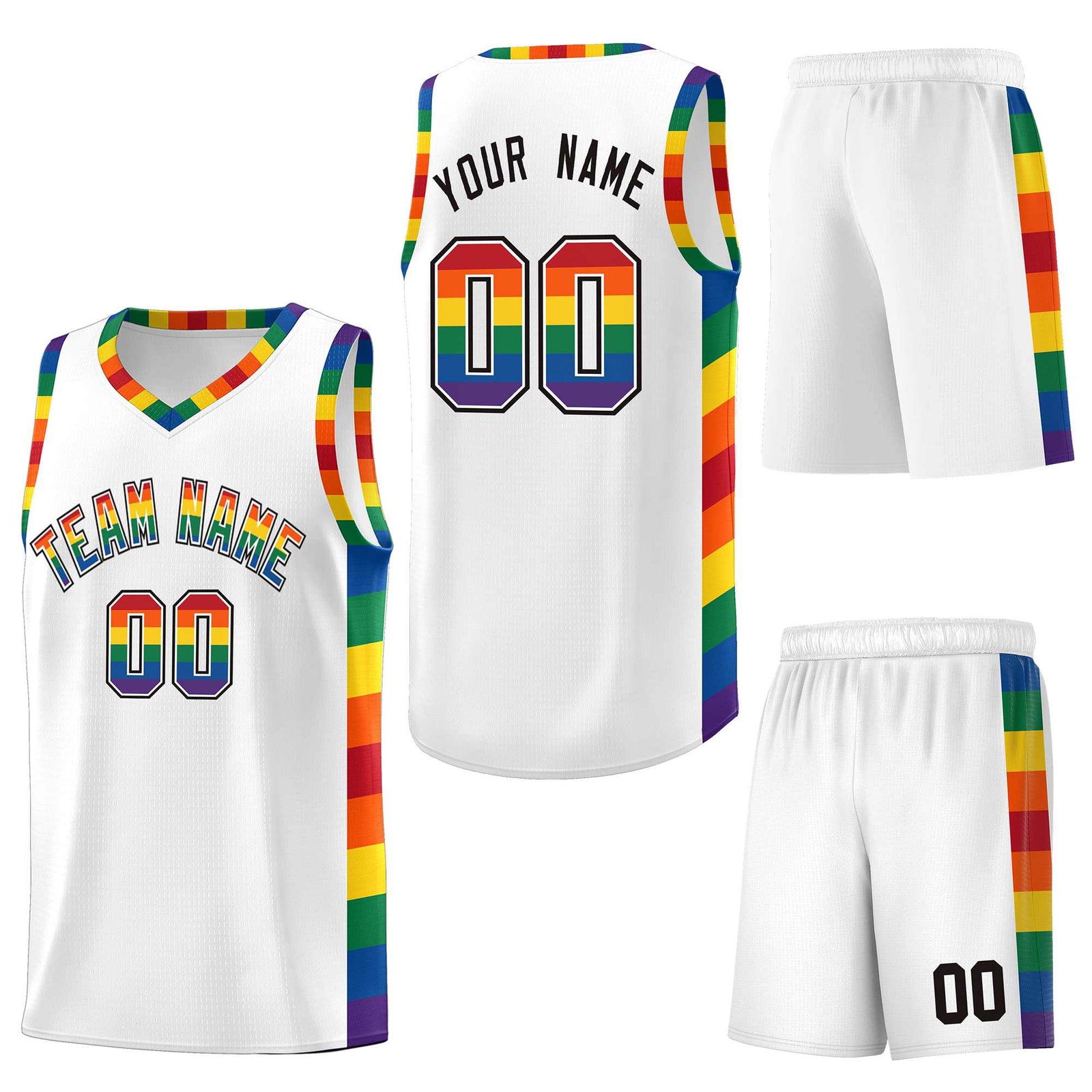 Custom White LGBT Rainbow For Pride Month Sports Uniform Basketball Jersey