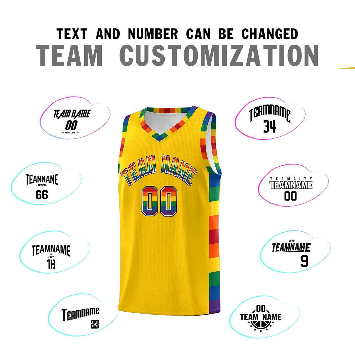 Custom Gold LGBT Rainbow For Pride Month Sports Uniform Basketball Jersey