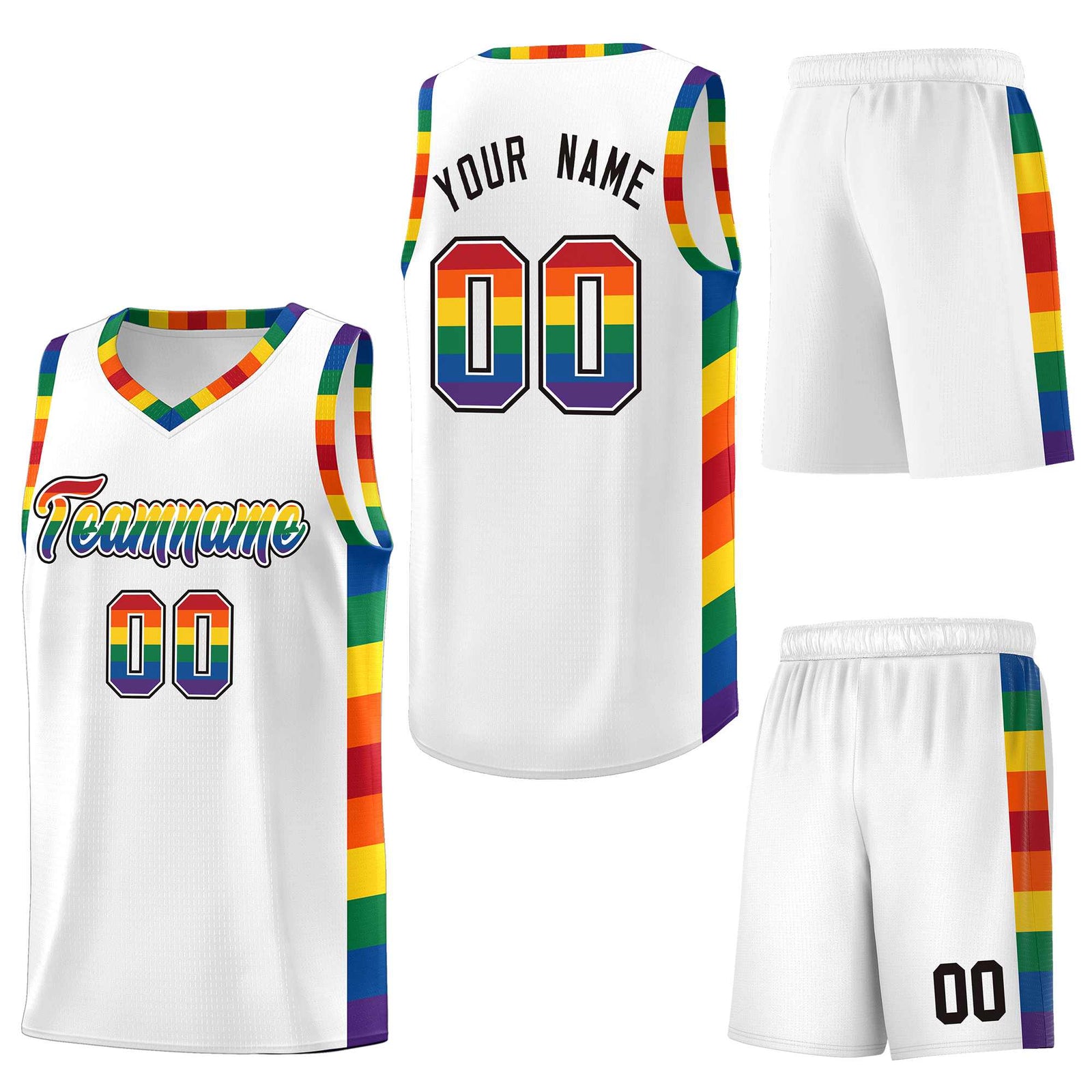 Custom White LGBT Rainbow For Pride Month Sports Uniform Basketball Jersey