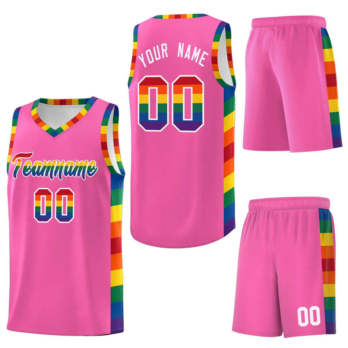 Custom Pink LGBT Rainbow For Pride Month Sports Uniform Basketball Jersey
