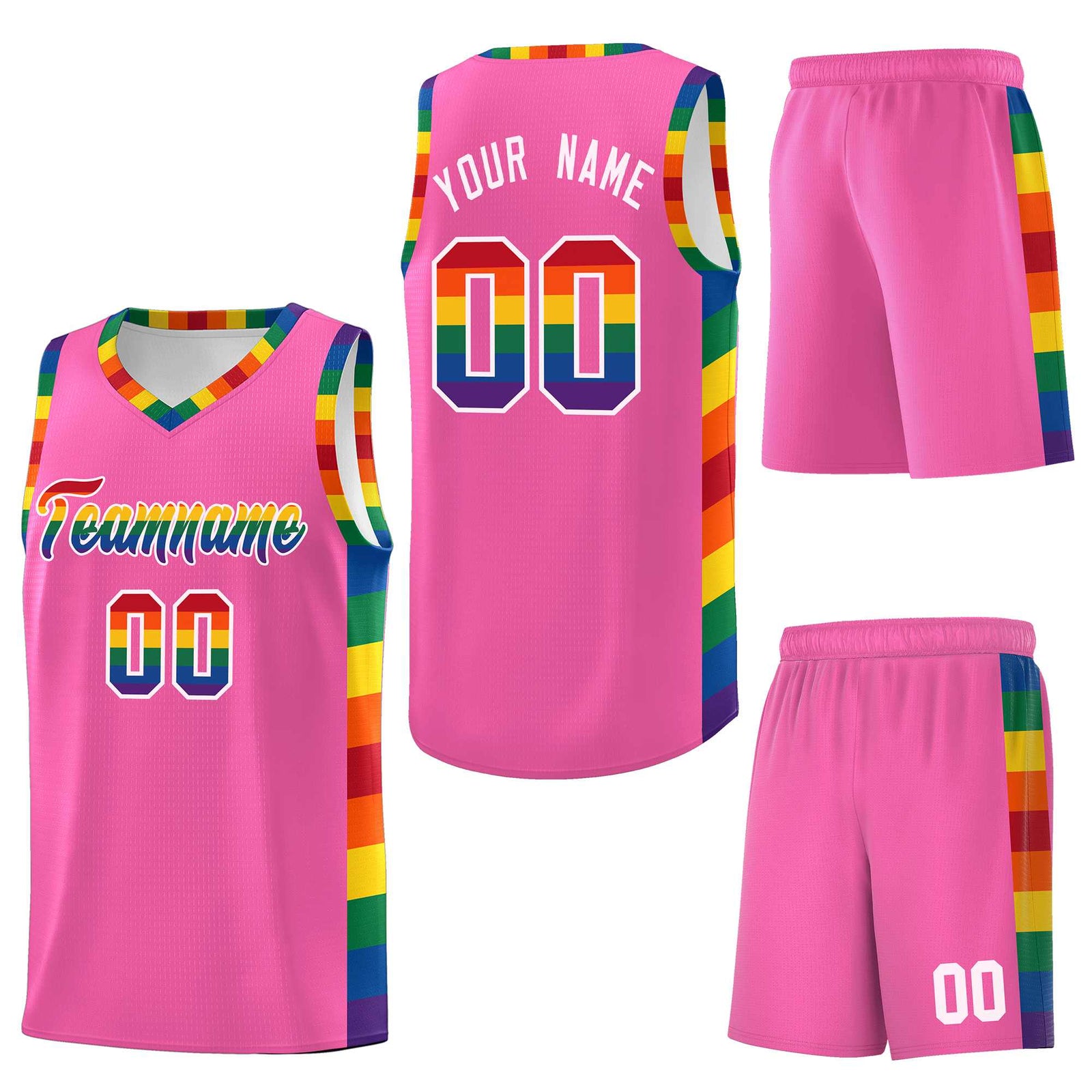 Custom Pink LGBT Rainbow For Pride Month Sports Uniform Basketball Jersey