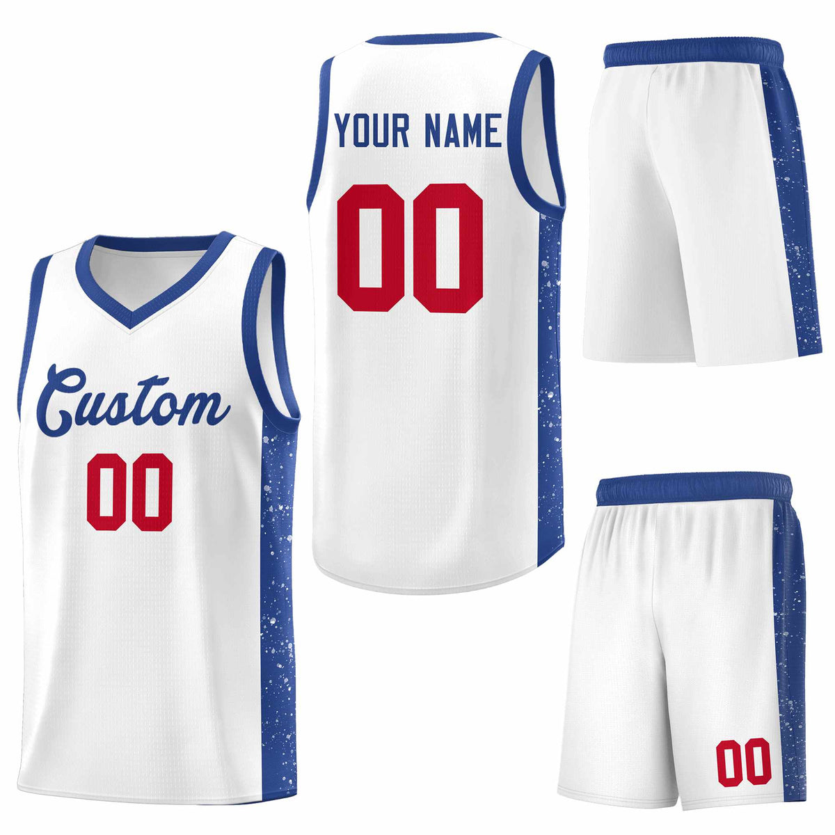 Custom White Royal Side Splash Sports Uniform Basketball Jersey