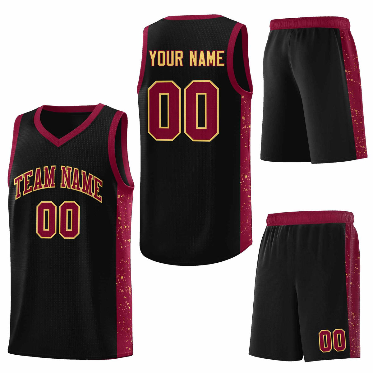 Custom Black Crimson-Khaki Side Splash Sports Uniform Basketball Jersey