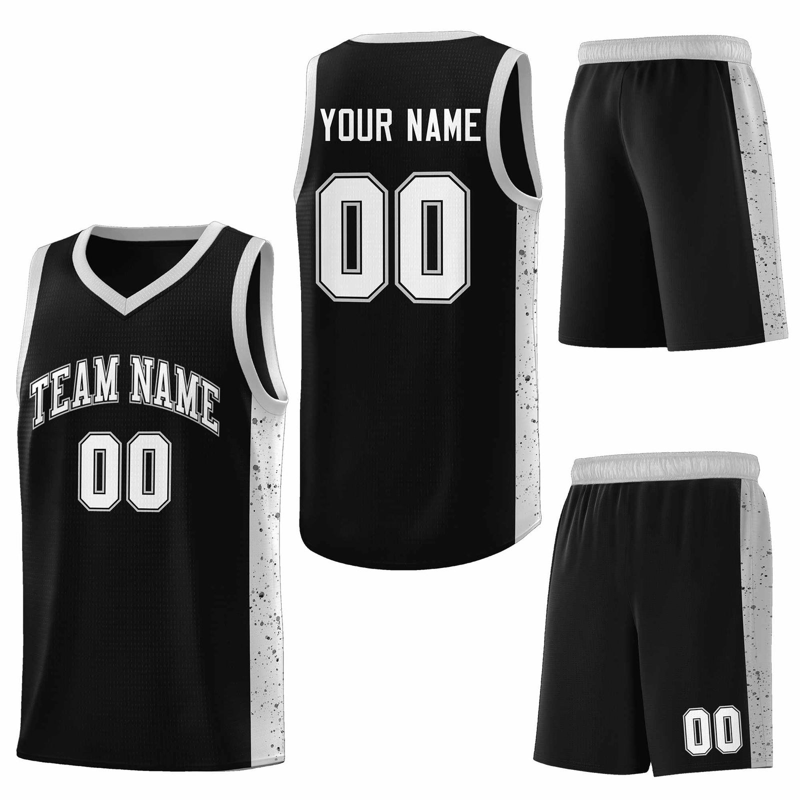Custom Black White Side Splash Sports Uniform Basketball Jersey