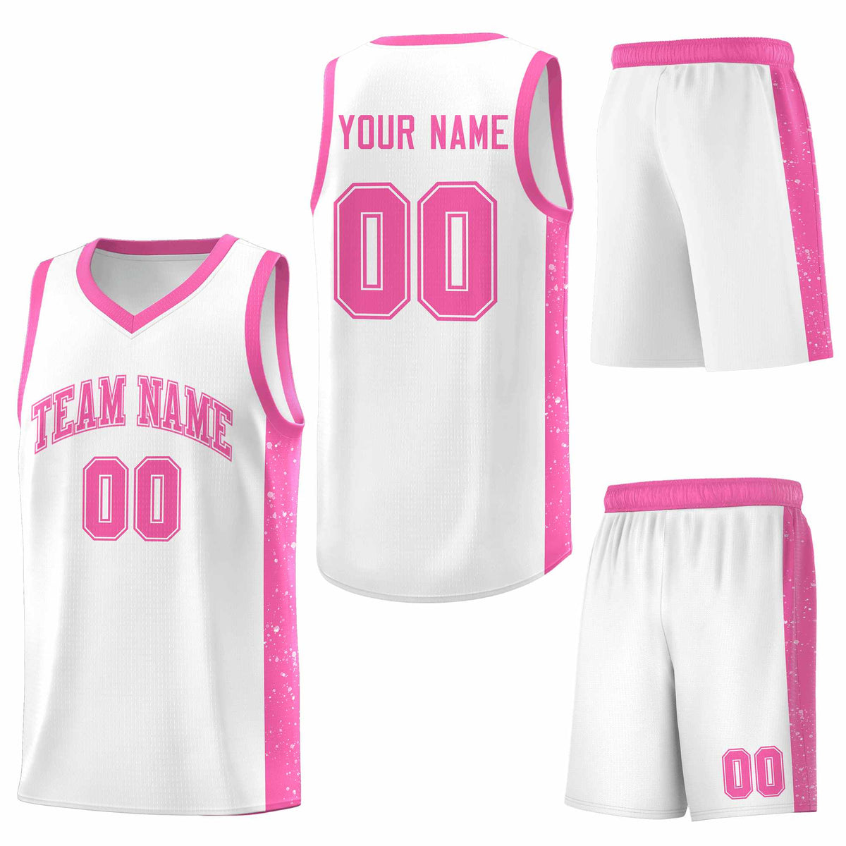 Custom White Pink Side Splash Sports Uniform Basketball Jersey