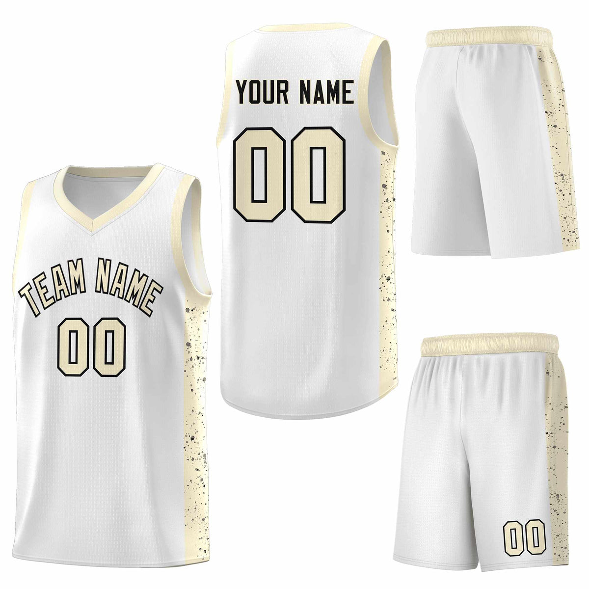 Custom White Cream-Black Red Side Splash Sports Uniform Basketball Jersey