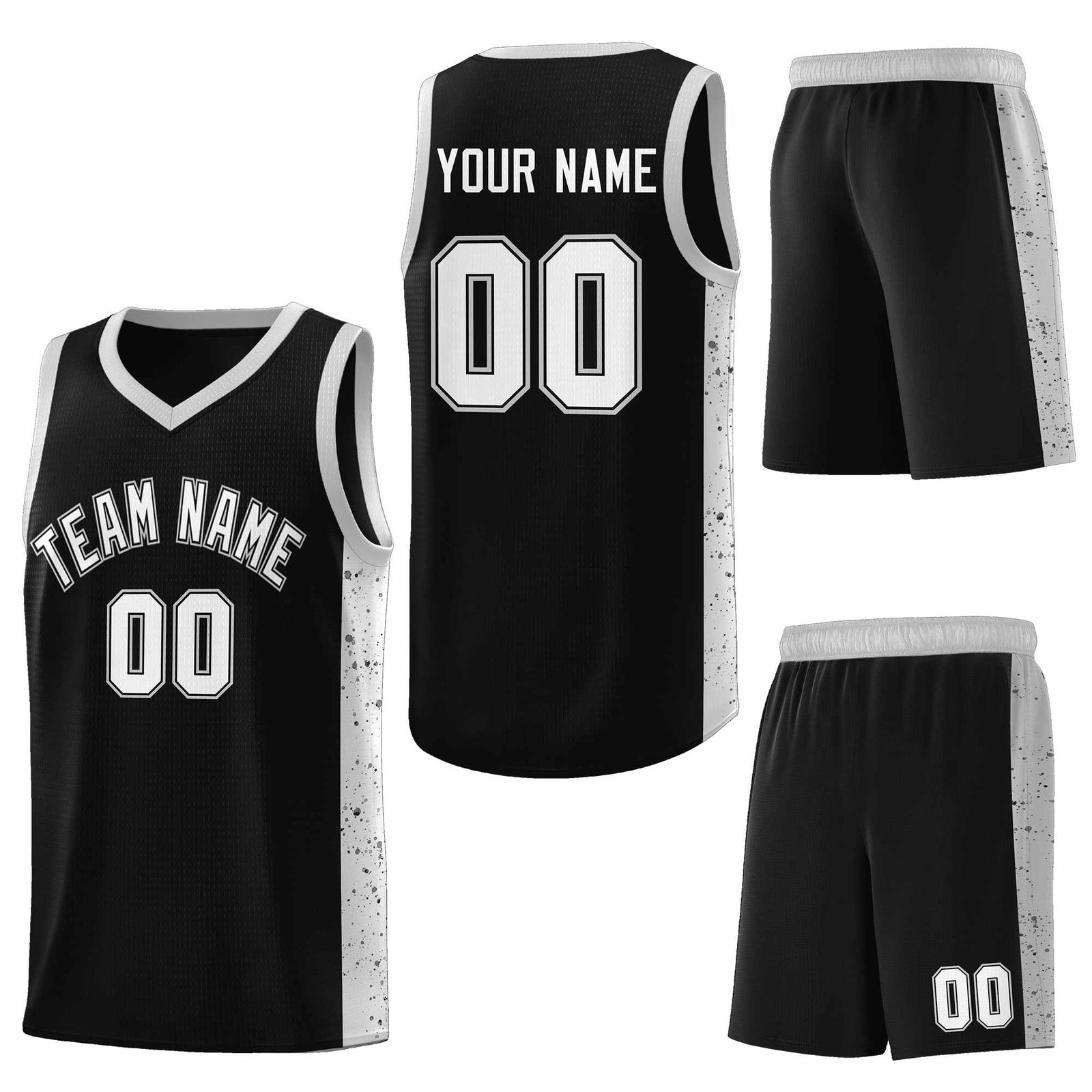 Custom Black White Side Splash Sports Uniform Basketball Jersey