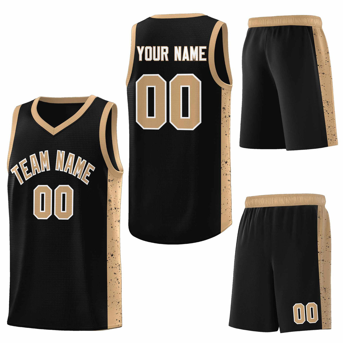 Custom Black Old Gold-White Side Splash Sports Uniform Basketball Jersey