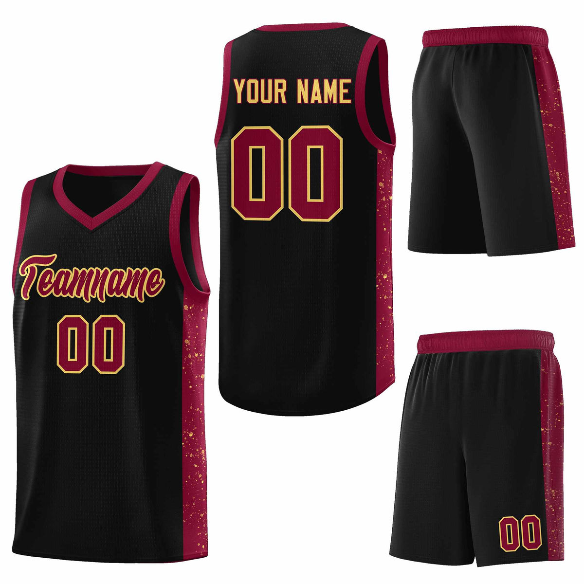 Custom Black Crimson-Khaki Side Splash Sports Uniform Basketball Jersey