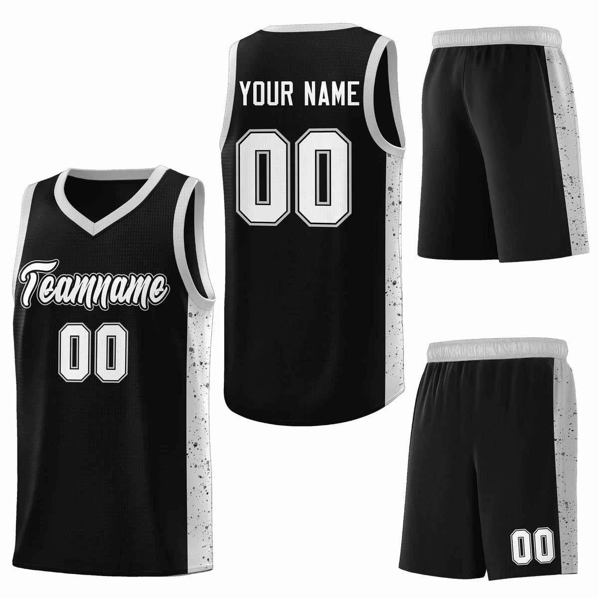 Custom Black White Side Splash Sports Uniform Basketball Jersey