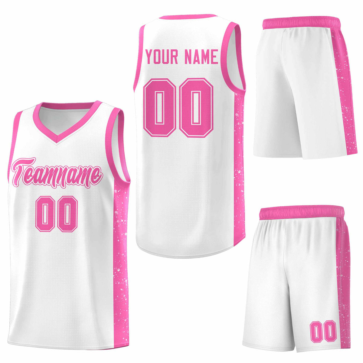 Custom White Pink Side Splash Sports Uniform Basketball Jersey