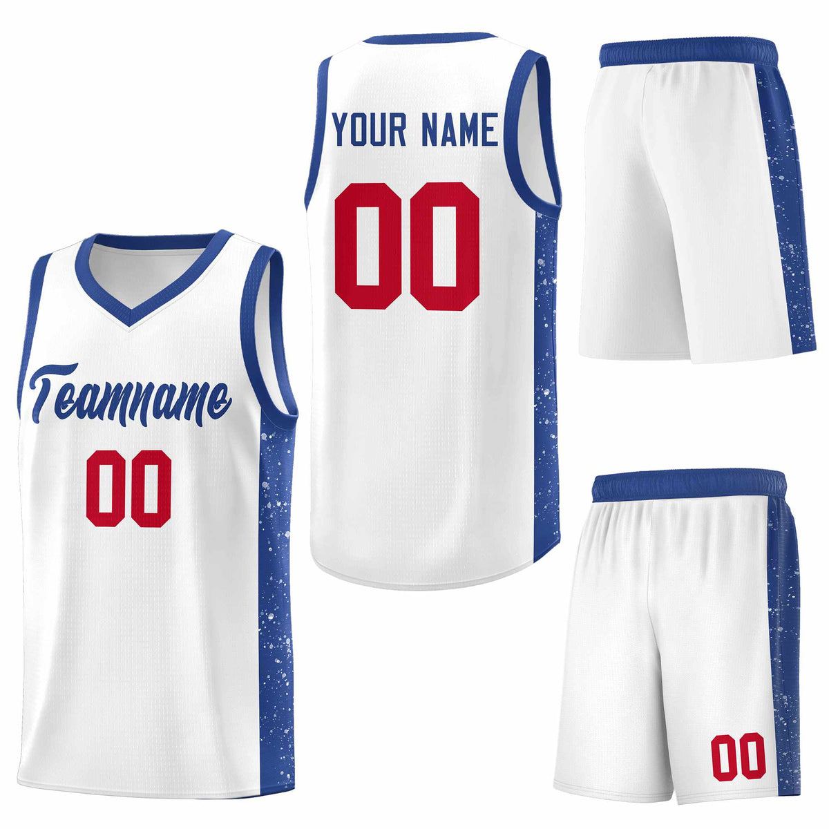 Custom White Royal Side Splash Sports Uniform Basketball Jersey